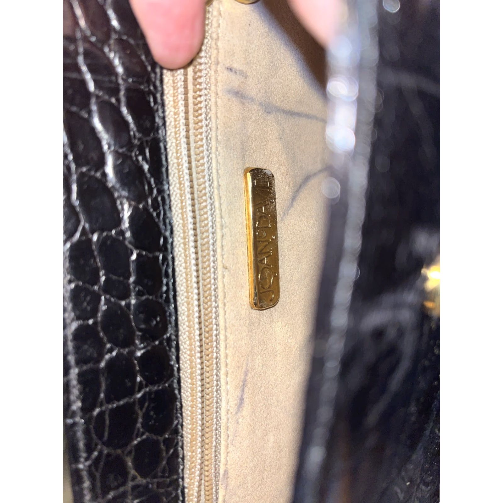 FELT VINTAGE Joan & David Black Leather Crocodile Shoulder Bag Small with Dust Bag, Designer, Animal Print, Womens Size ONE SIZE - 7 Thumbnail