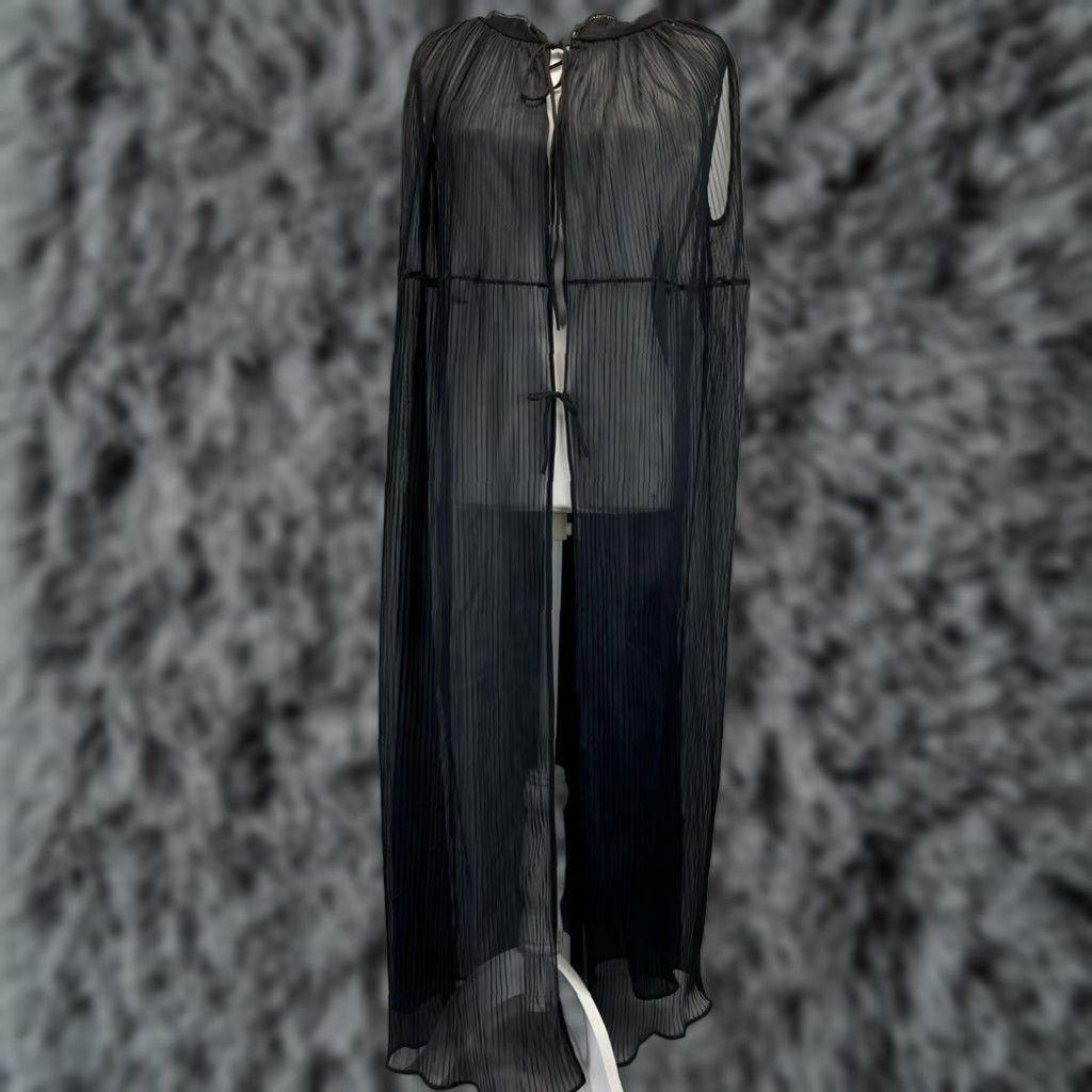 Doublet Vintage 1960S Sheer Black Robe Lingerie One Size Sleeveless Double Tie Womens