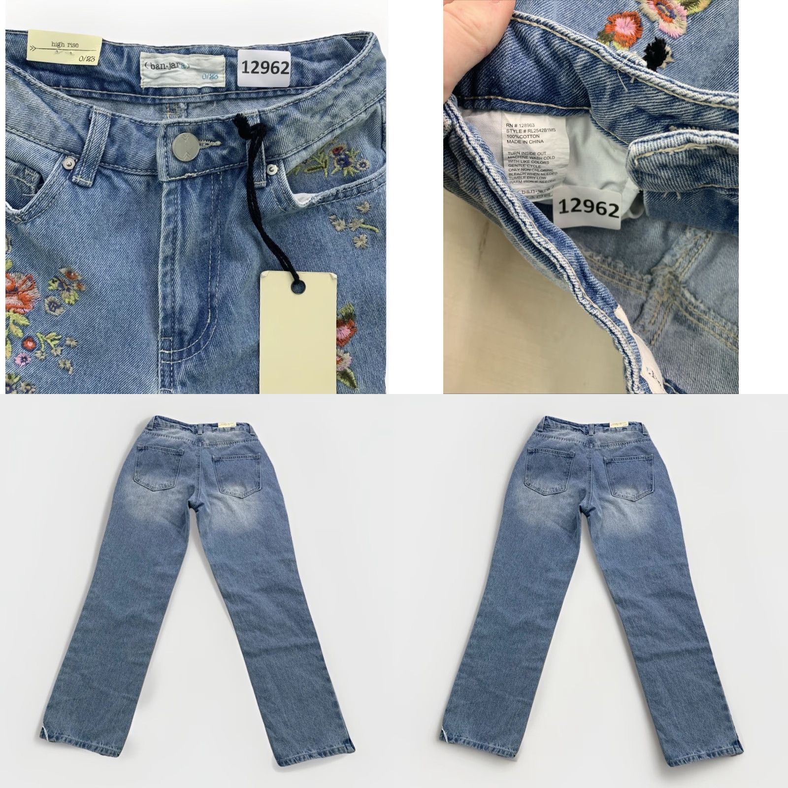 Vintage Banjara High Rise Embroidered Floral Distressed Denim Cropped Jeans NWT 0/23 Size 25" / US 0 / IT 36 - 8 Thumbnail