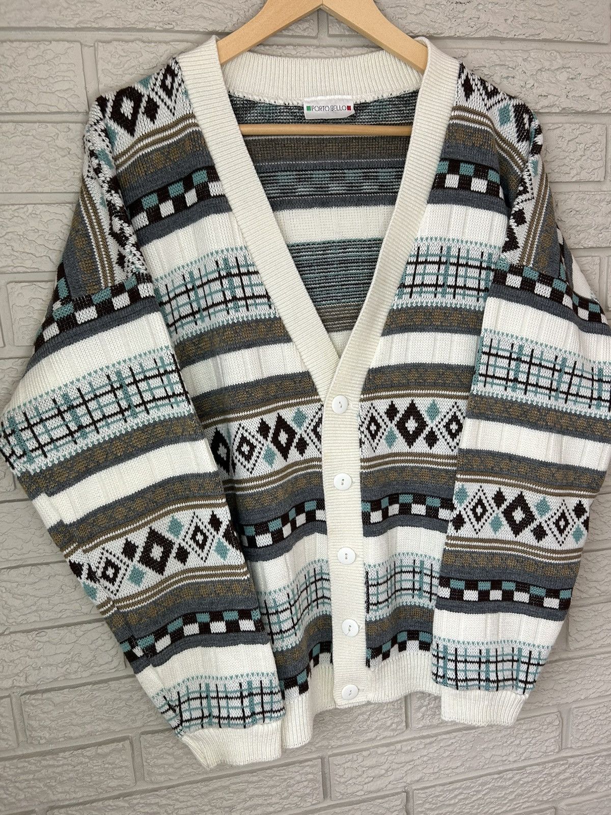 Vintage Vintage 90s Crazy Patterned Italian Knit Cardigan Size US M / EU 48-50 / 2 - 2 Thumbnail