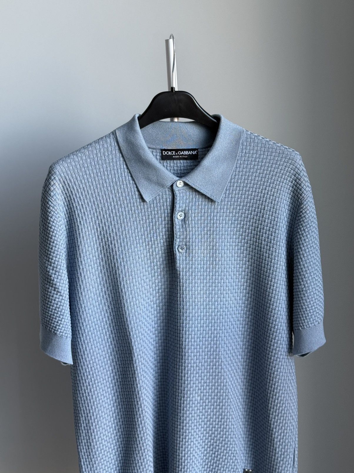 Dolce & Gabbana Dolce Gabbana Textured Knitt Polo Blue Mens Metal Logo DG Size US L / EU 52-54 / 3 - 8 Thumbnail
