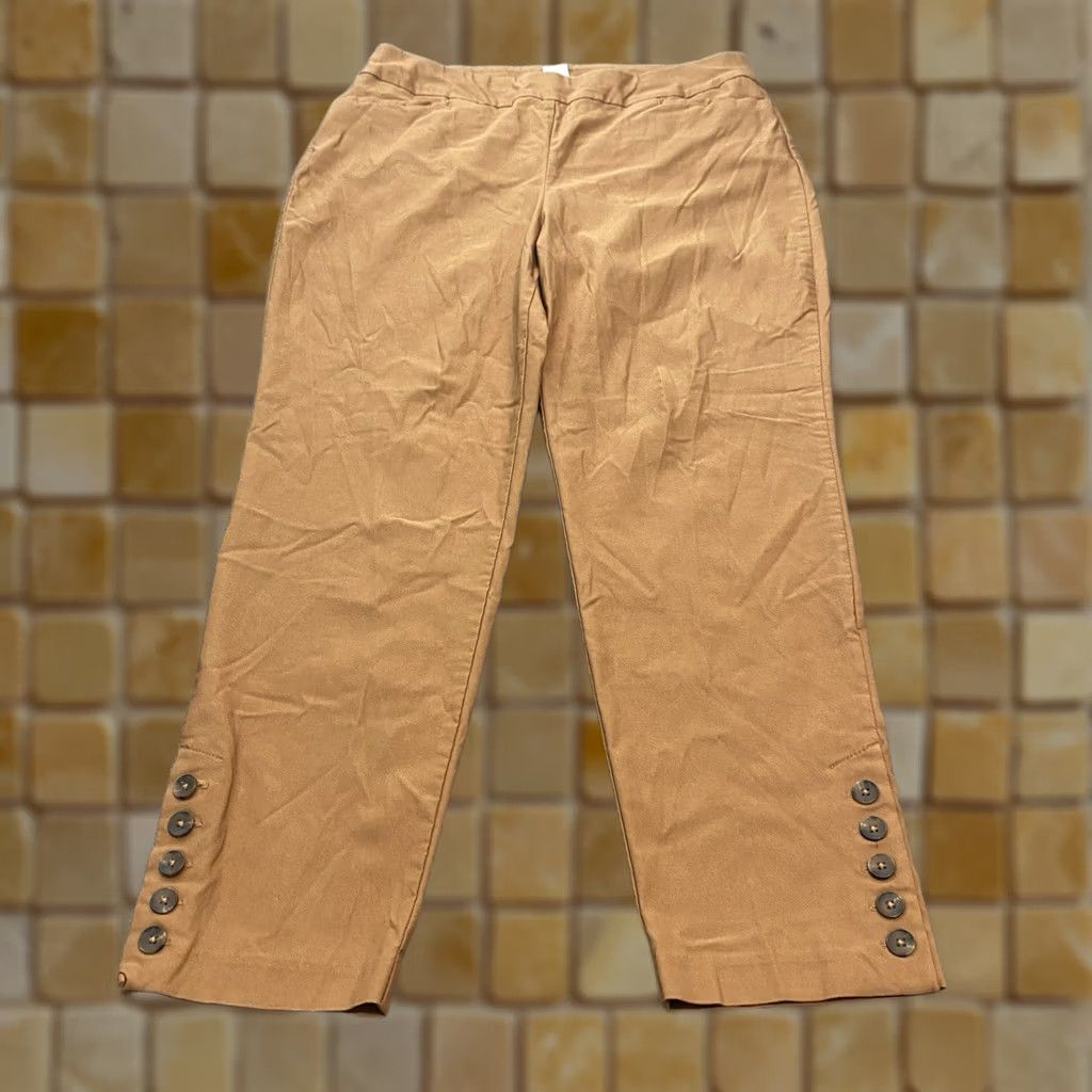 Vintage Chicos Pants Women’s 2R / 12 Tan Brown Ponte Detail Ankle Pull On Stretch Size 34" / US 12 / IT 48 - 1 Thumbnail