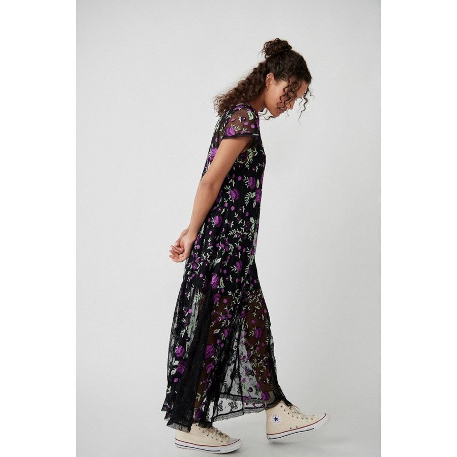 Free People New Sky Bright Floral Midi Dress $228 SMALL Black/Purple Size S / US 4 / IT 40 - 7 Thumbnail