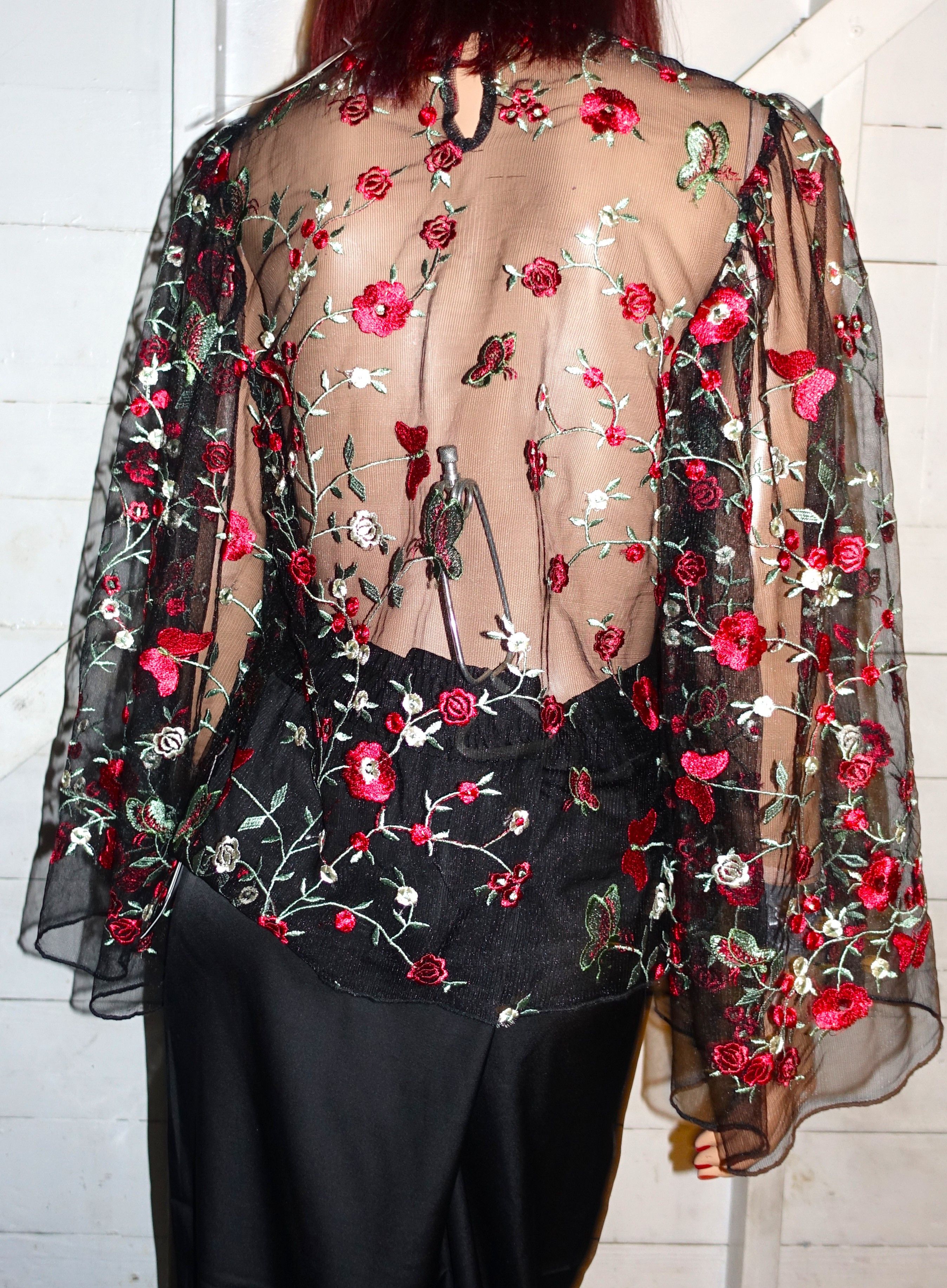 Other Rose Collection Black Sheer Floral Blouse M NWT Size M / US 6-8 / IT 42-44 - 6 Thumbnail