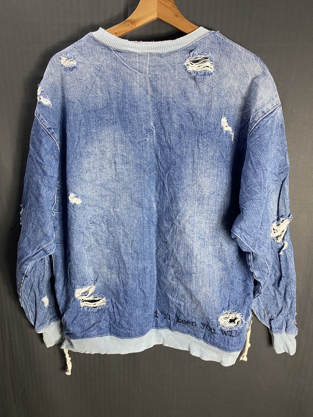 Designer × Zara Zara Distressed Printed Faux Denim Pullover Size US XL / EU 56 / 4 - 2 Thumbnail