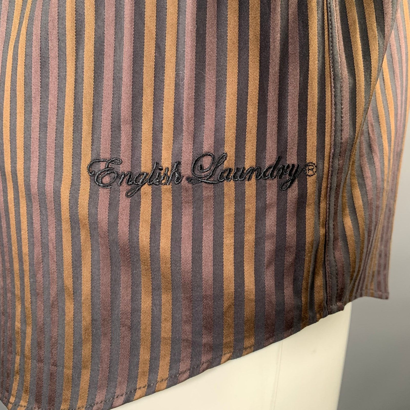 English Laundry S Brown Black Stripe Cotton Spread Collar L/S Shirt Size US S / EU 44-46 / 1 - 4 Thumbnail