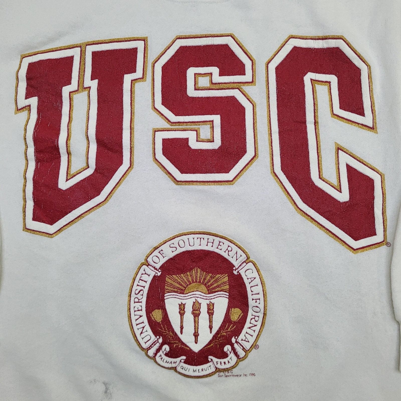 Vintage Vintage 1990 USC Trojans Sweatshirt Womens S/M 18x22 White Size M / US 6-8 / IT 42-44 - 14 Thumbnail