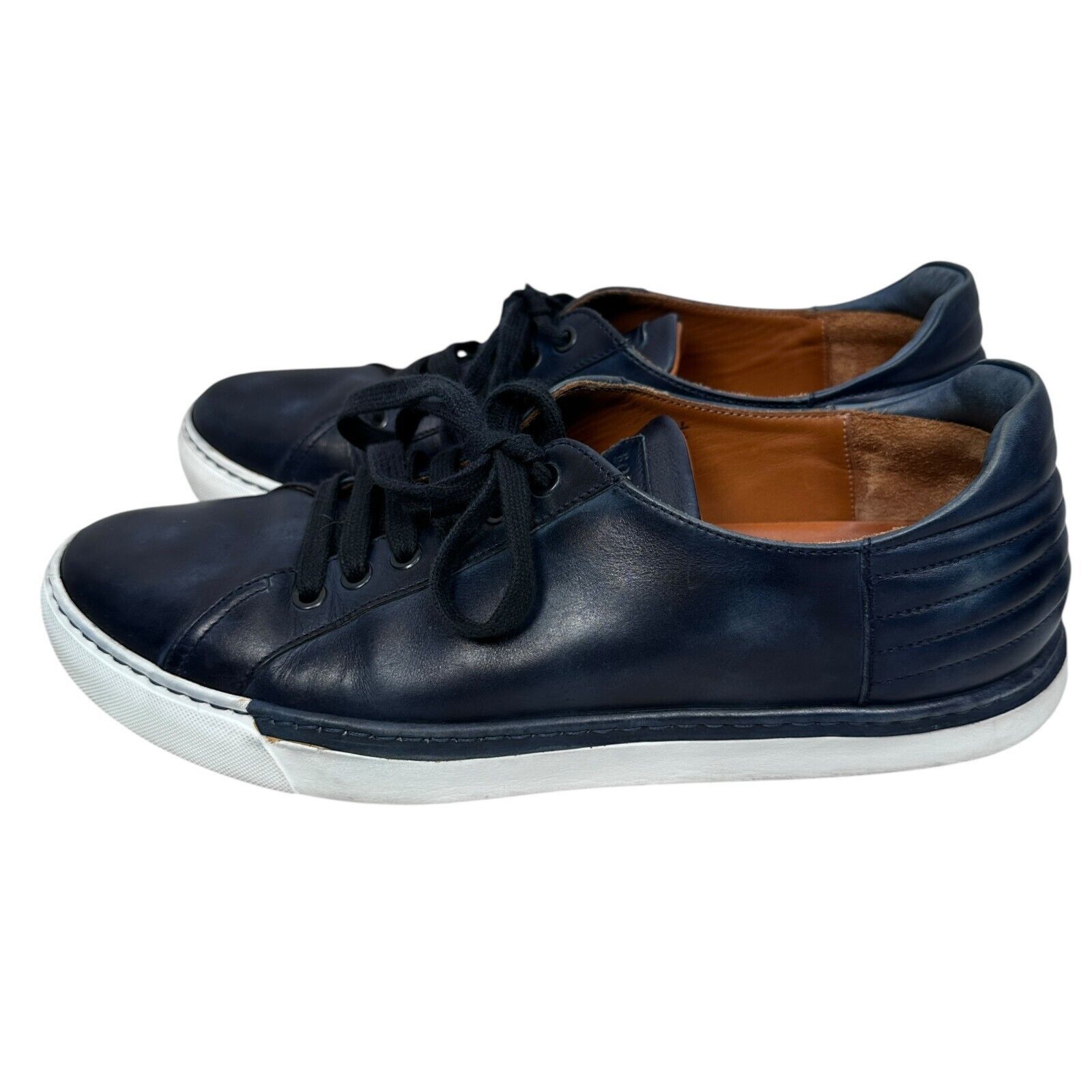 Bontoni Bontoni Burnished Leather Sneakers Men’s 11.5 Dark Blue Size US 11.5 / EU 44-45 - 3 Thumbnail