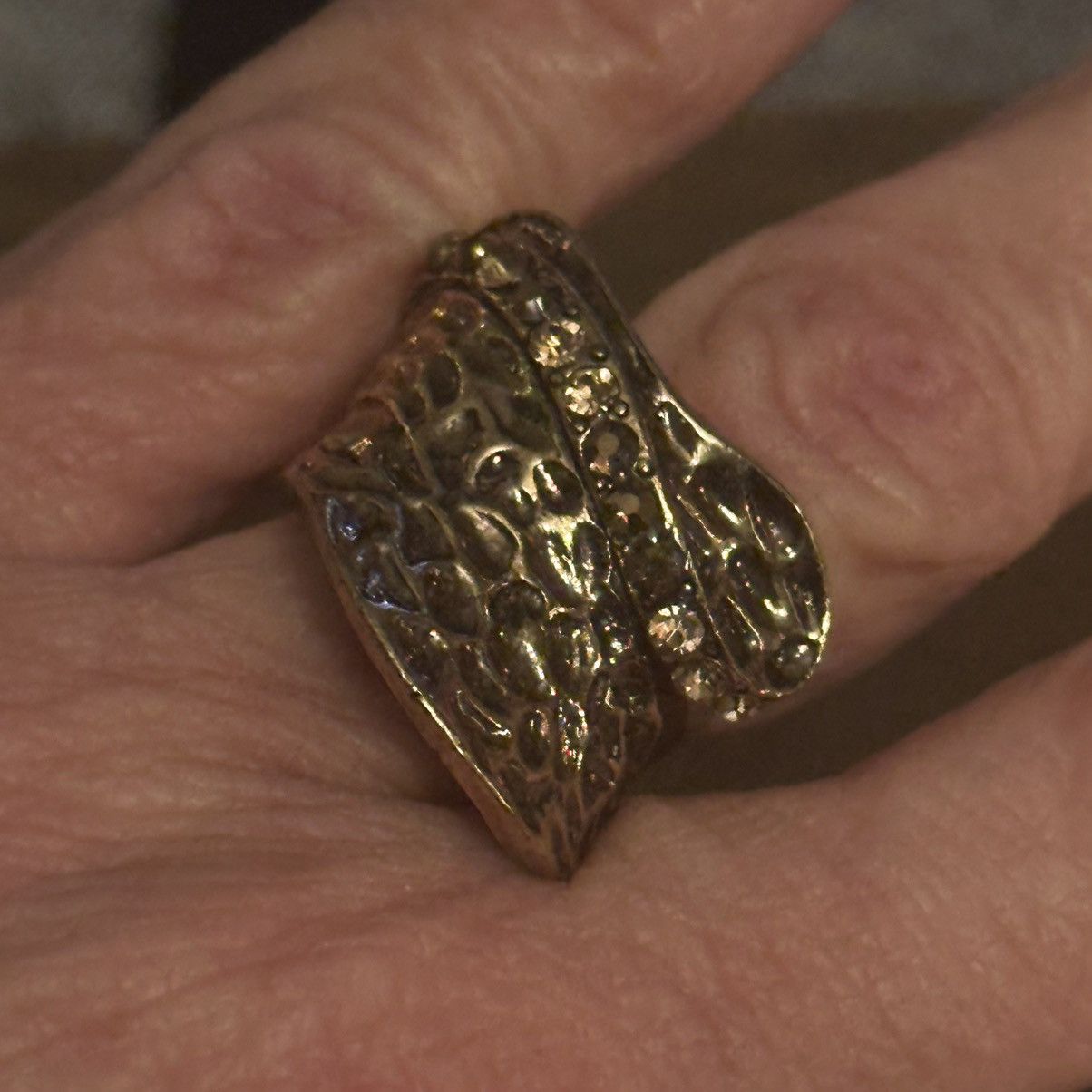 Vintage Vintage bronze tone hammered rhinestone wrap ring Size ONE SIZE - 3 Thumbnail