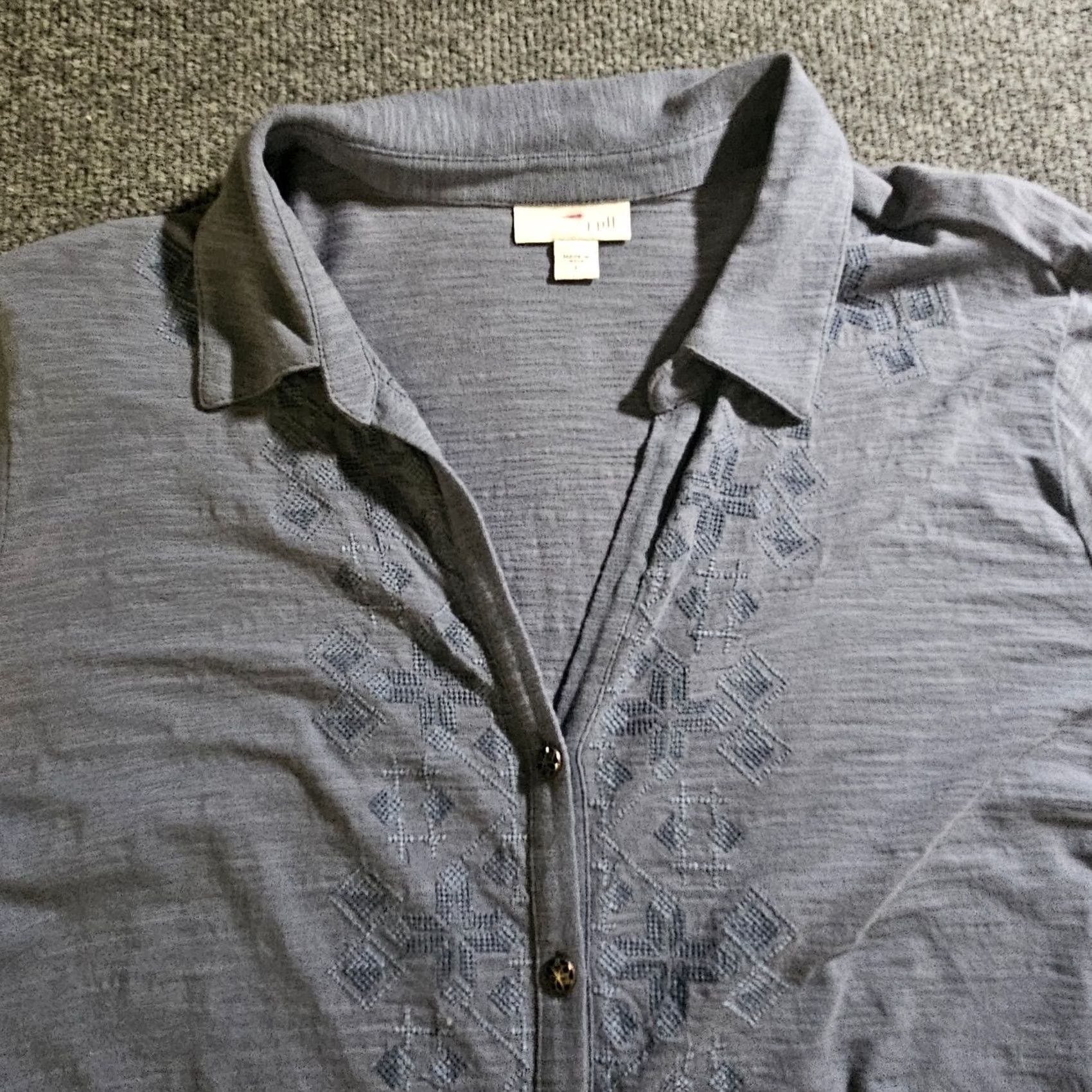 J. Jill J. Jill Top Tunic Women Large Blue Button Embroidered Long Sleeve Casual Career Size L / US 10 / IT 46 - 2 Thumbnail