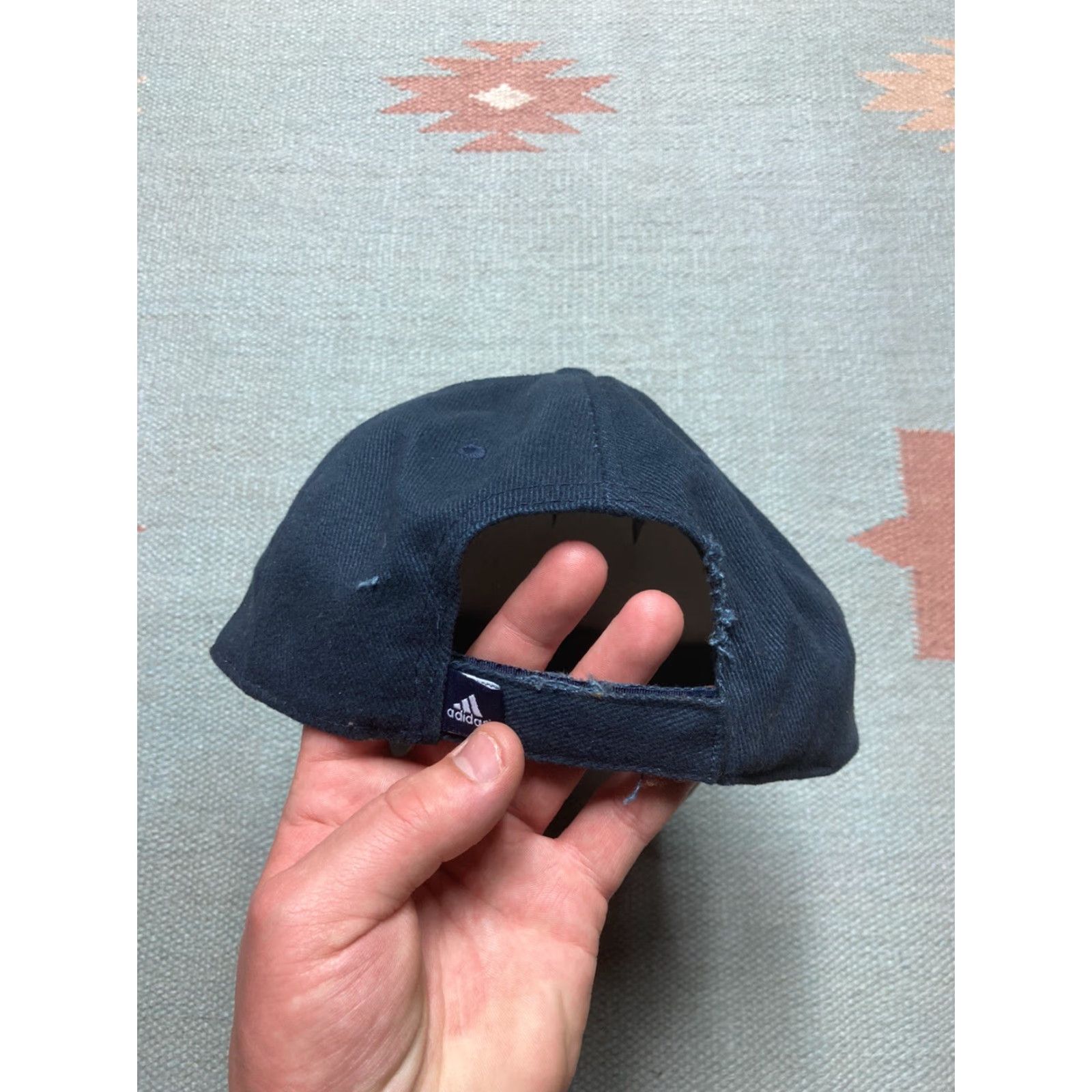 Adidas VINTAGE adidas Strapback hat cap 3 stripe logo spell out navy blue athletic Baseball Cap Men Adjustable Blue Navy Boys Womens Mens Size ONE SIZE - 4 Thumbnail