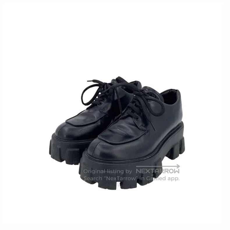Prada Prada Black leather thick-soled lace-up leather shoes loaf Size US 4 / IT 34 - 1 Thumbnail