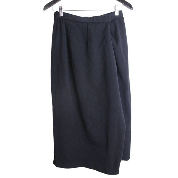 Anne Klein Vintage Anne Klein Black Midi 100% Wool Pencil Skirt Size 32" / US 10 / IT 46 - 3 Thumbnail