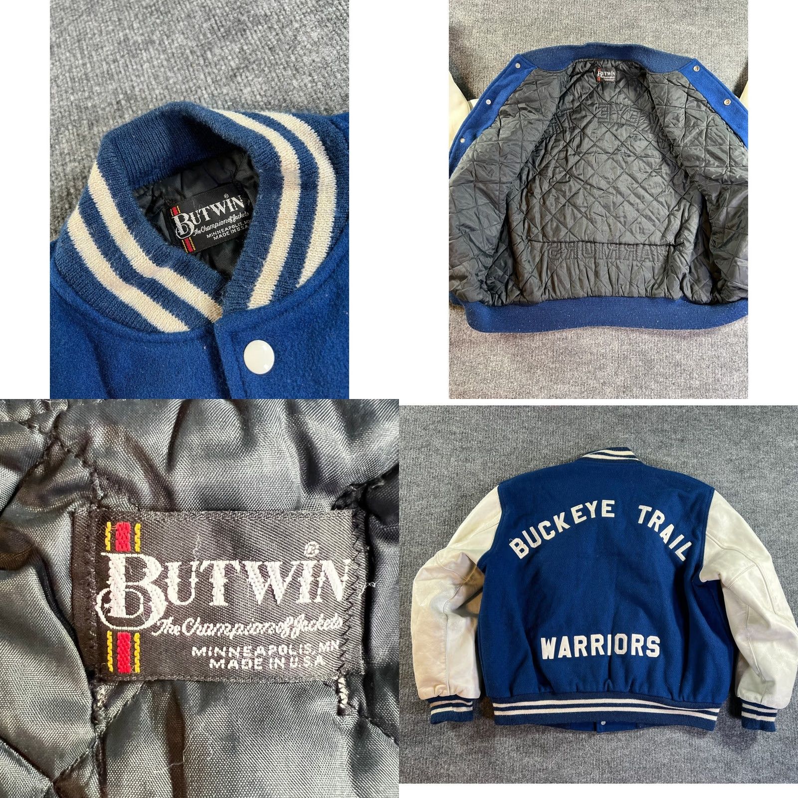 Vintage VINTAGE Butwin Varsity Jacket Mens XL Blue White Wool Leather Letterman Buckeye Jacket Size US XL / EU 56 / 4 - 8 Thumbnail