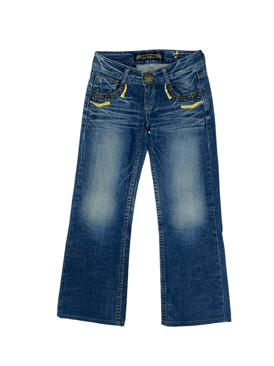 Christian Audigier Studded Big Logo Red Peppers Flare Jeans Size 31" - 2 Thumbnail