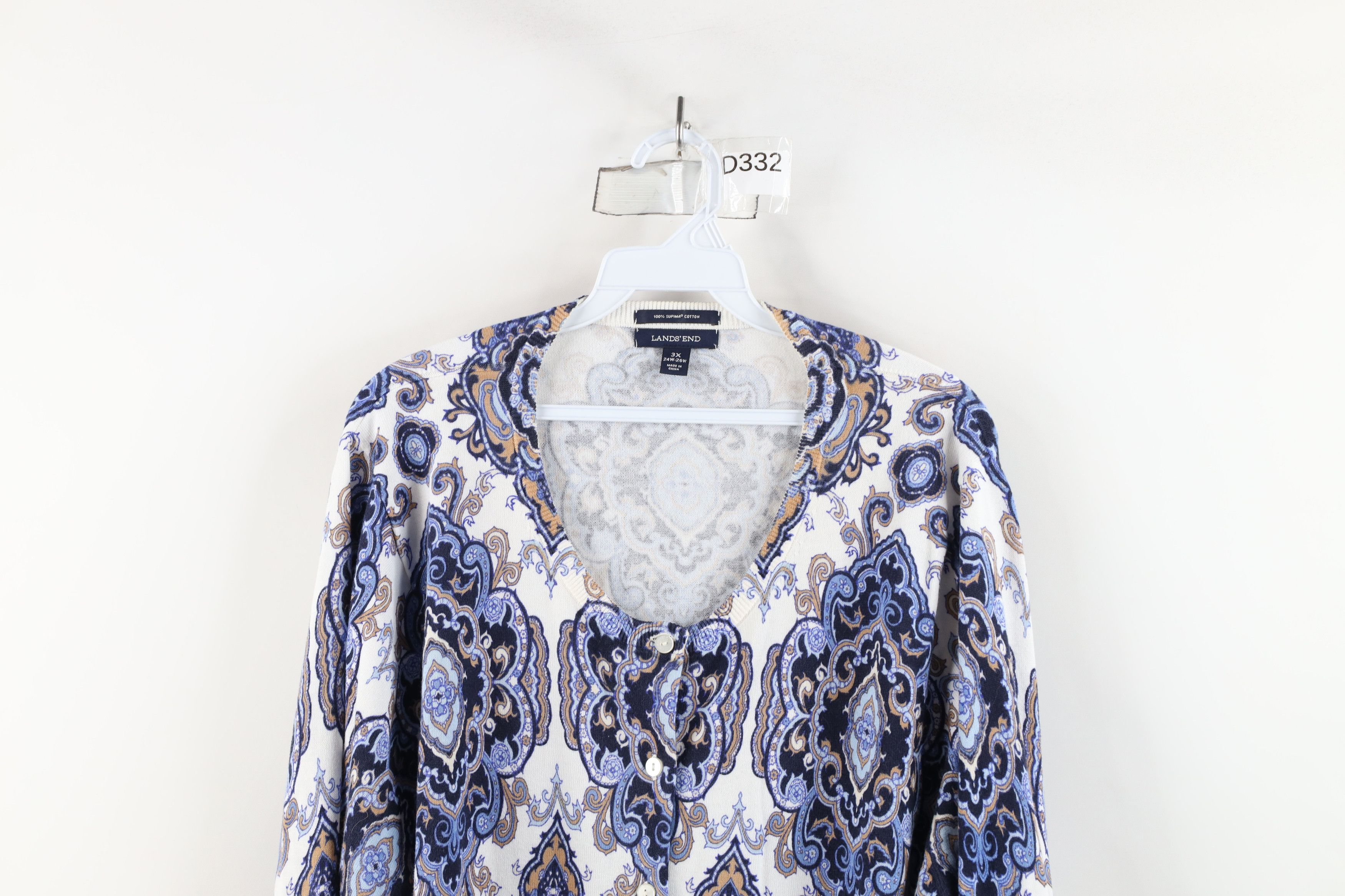 Lands' End × Vintage Vintage Lands End Paisley Geometric Knit Cardigan Sweater Size 3XL / US 20-22 - 2 Thumbnail