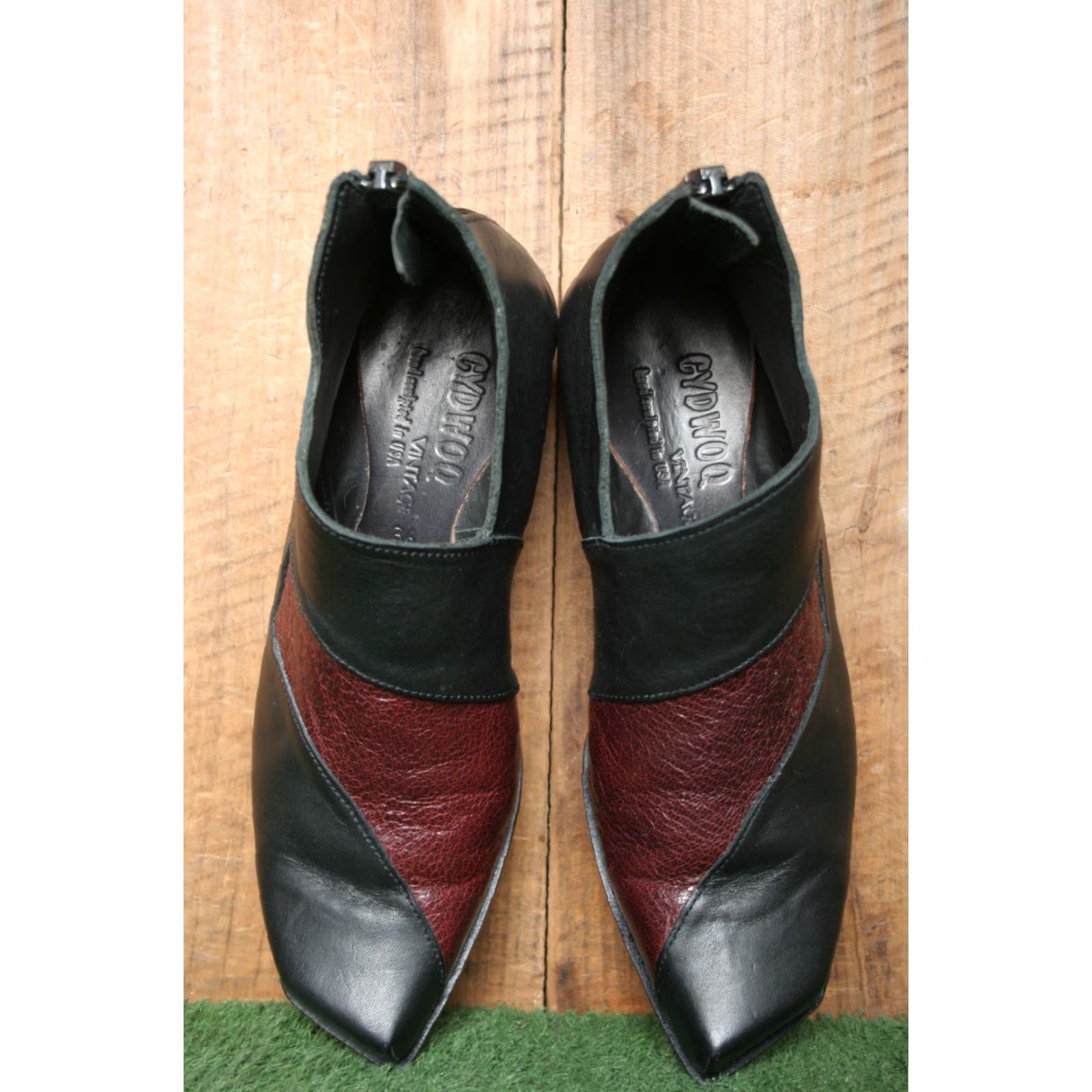 Area VINTAGE CYDWOQ Bootie Leather Black Burgundy 1" Heel Zip US 6 EUR 36 Womens Shoes Size US 6 / IT 36 - 4 Thumbnail