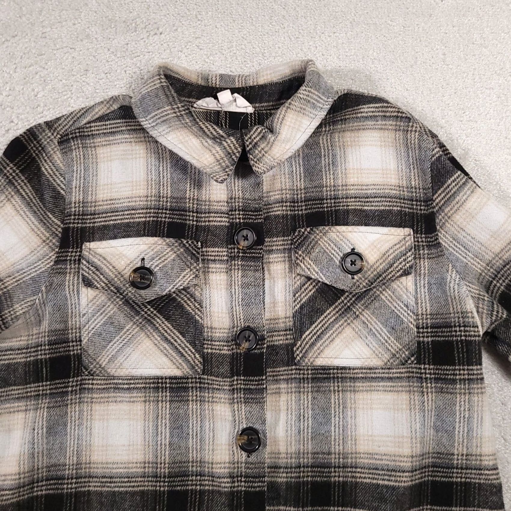 BB Dakota BB Dakota By Steve Madden Button Up Boxy Flannel Shacket Shirt Gray Plaid Womens Large L Size L / US 10 / IT 46 - 3 Thumbnail