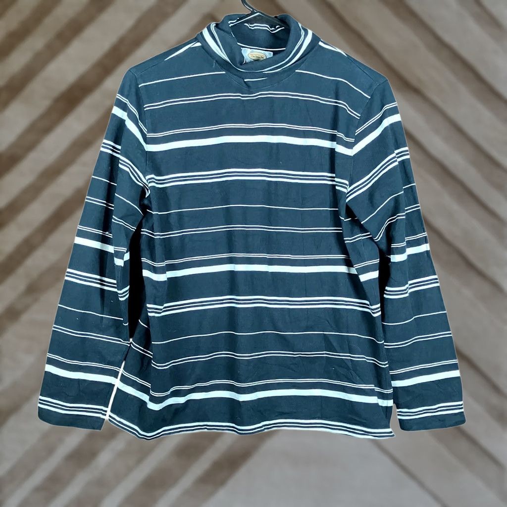 Talbots Talbots Womens Shirt Black White Striped Pullover Turtleneck Stretch Large Shirt Women Long Sleeve Winter Fall Casual Workwear Mens? Size L / US 10 / IT 46 - 1 Thumbnail