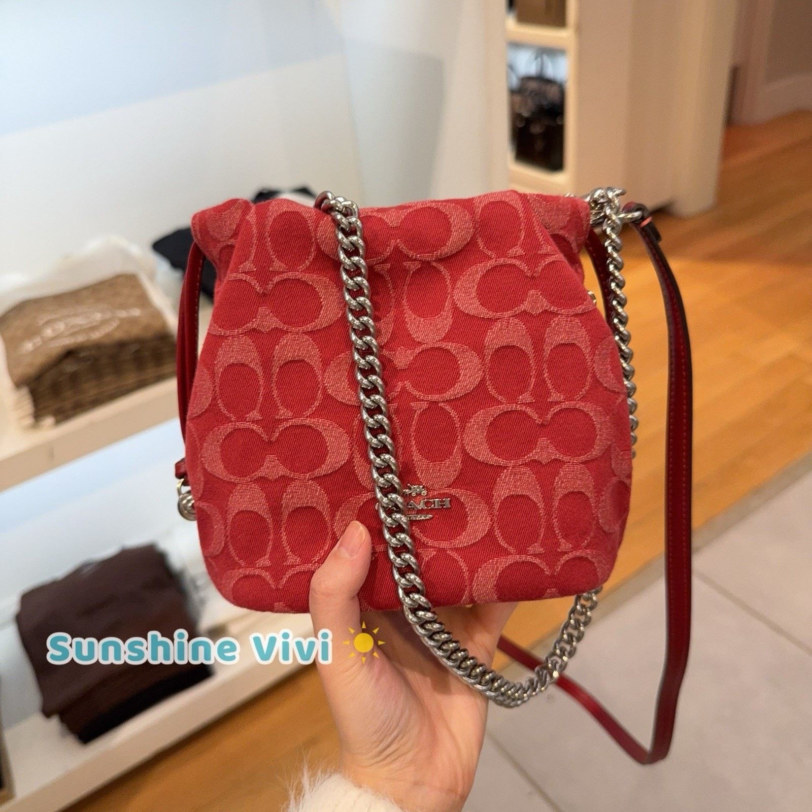 Coach NWT Coach Faye Mini Drawstring Bag CCZ45 denim/True Red Size ONE SIZE - 6 Thumbnail