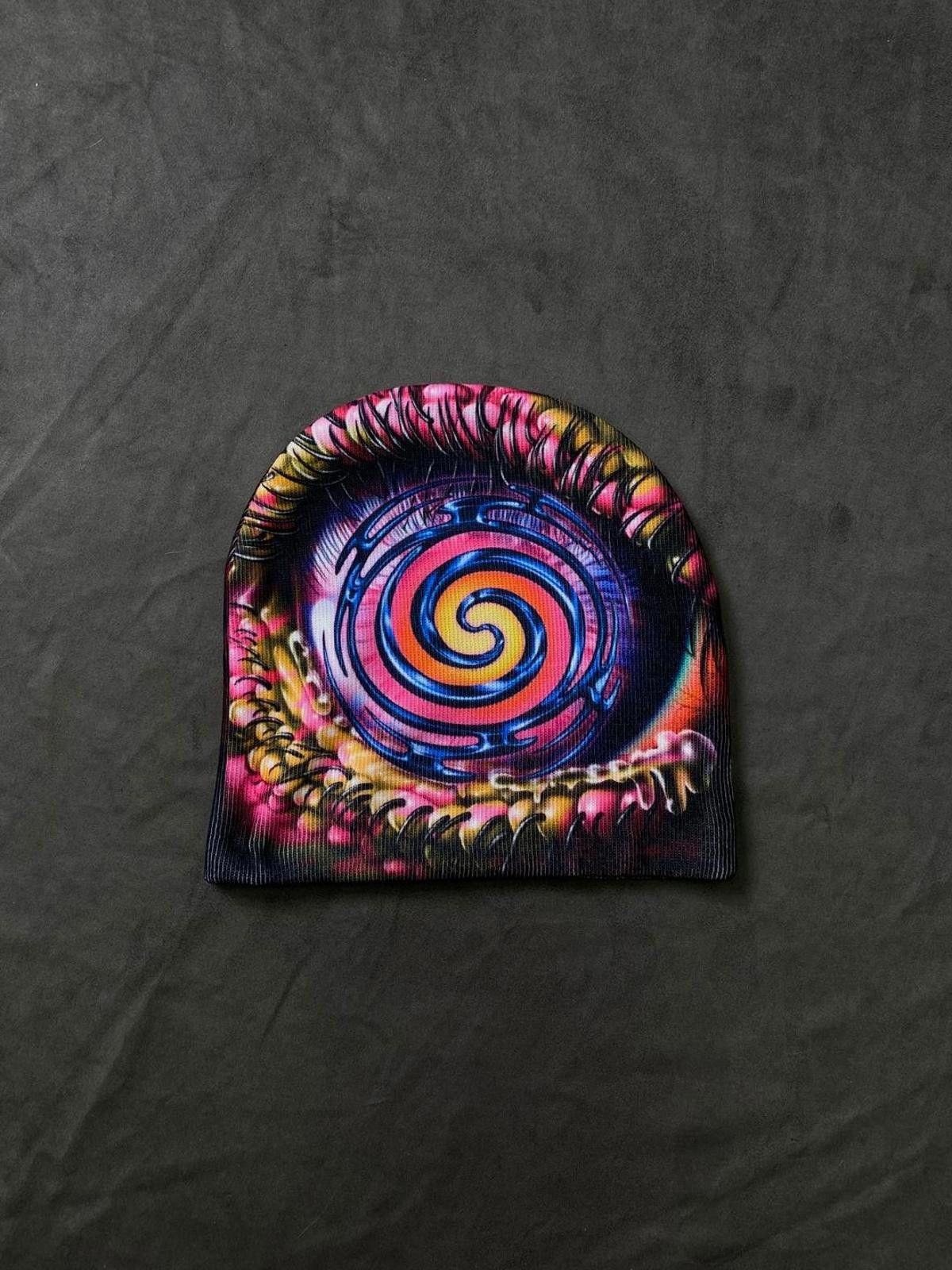 Japanese Brand Rare Psychedelic Swirl Eye No Cuff Knit Beanie Hat Multi OS Size ONE SIZE - 4 Thumbnail