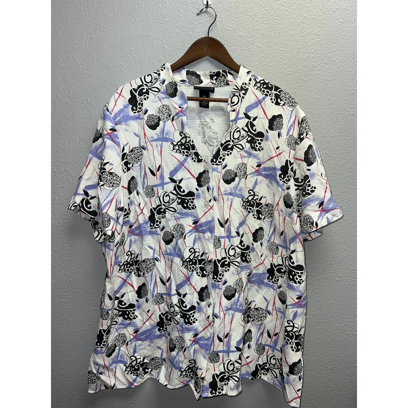 Vintage Womens Maggie Barnes Button Down Top Shirt White Rayon 2X Size XXL / US 16-18 / IT 52-54 - 1 Thumbnail