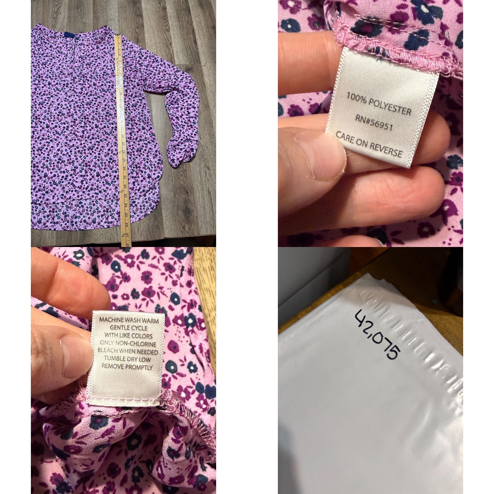 Vintage NorthCrest Blouse Women Medium Purple Blue Floral Long Sleeve V-neck Casual Womens Size M / US 6-8 / IT 42-44 - 8 Thumbnail