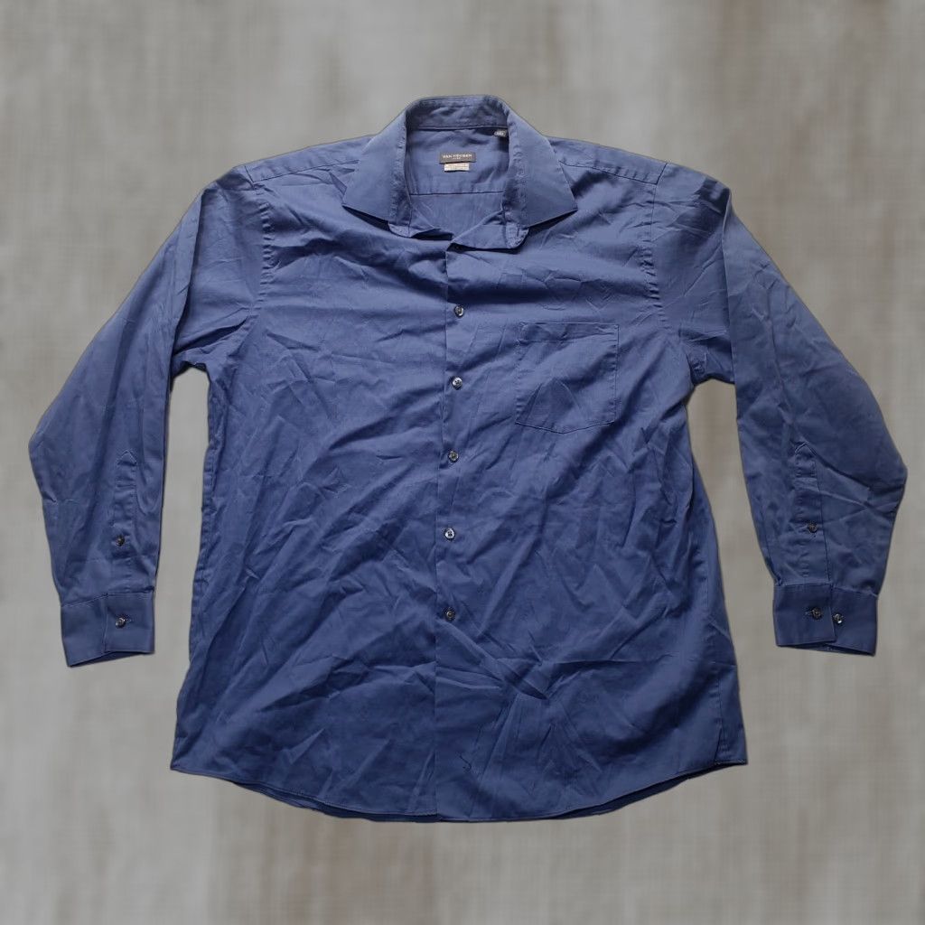 Van Heusen Van Heusen Dress Shirt Solid Blue Collar Spread Adult Men 16.5 32/33 L Large Shirt Mens Blue Blue Dress Shirt Size 42R - 1 Thumbnail