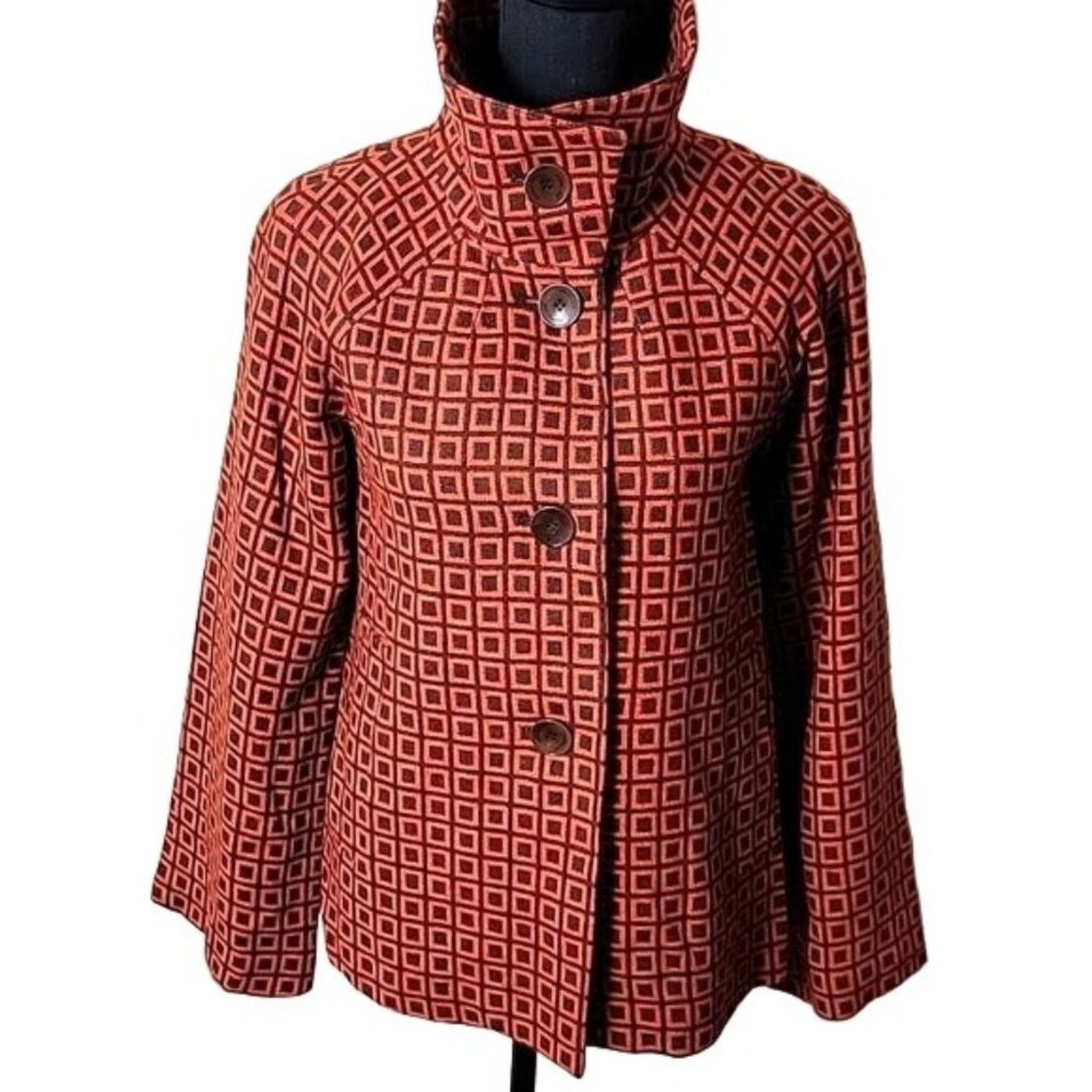 Vintage Adrienne Vittadini Womens Retro Print Wool Blend Cape Jacket Size S / US 4 / IT 40 - 1 Thumbnail