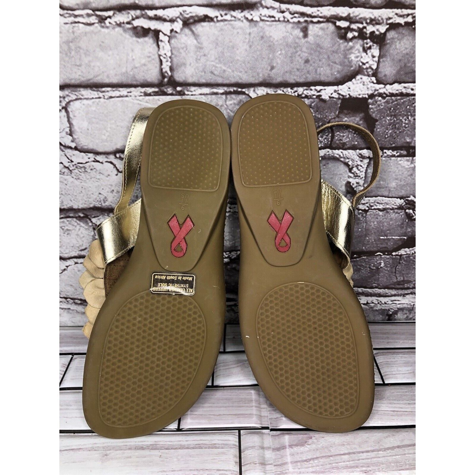 LITTLE AFRICA Soul of Africa Brown Leather Flower Ruffle Slingback Sandals Size US 11 / IT 41 - 15 Thumbnail