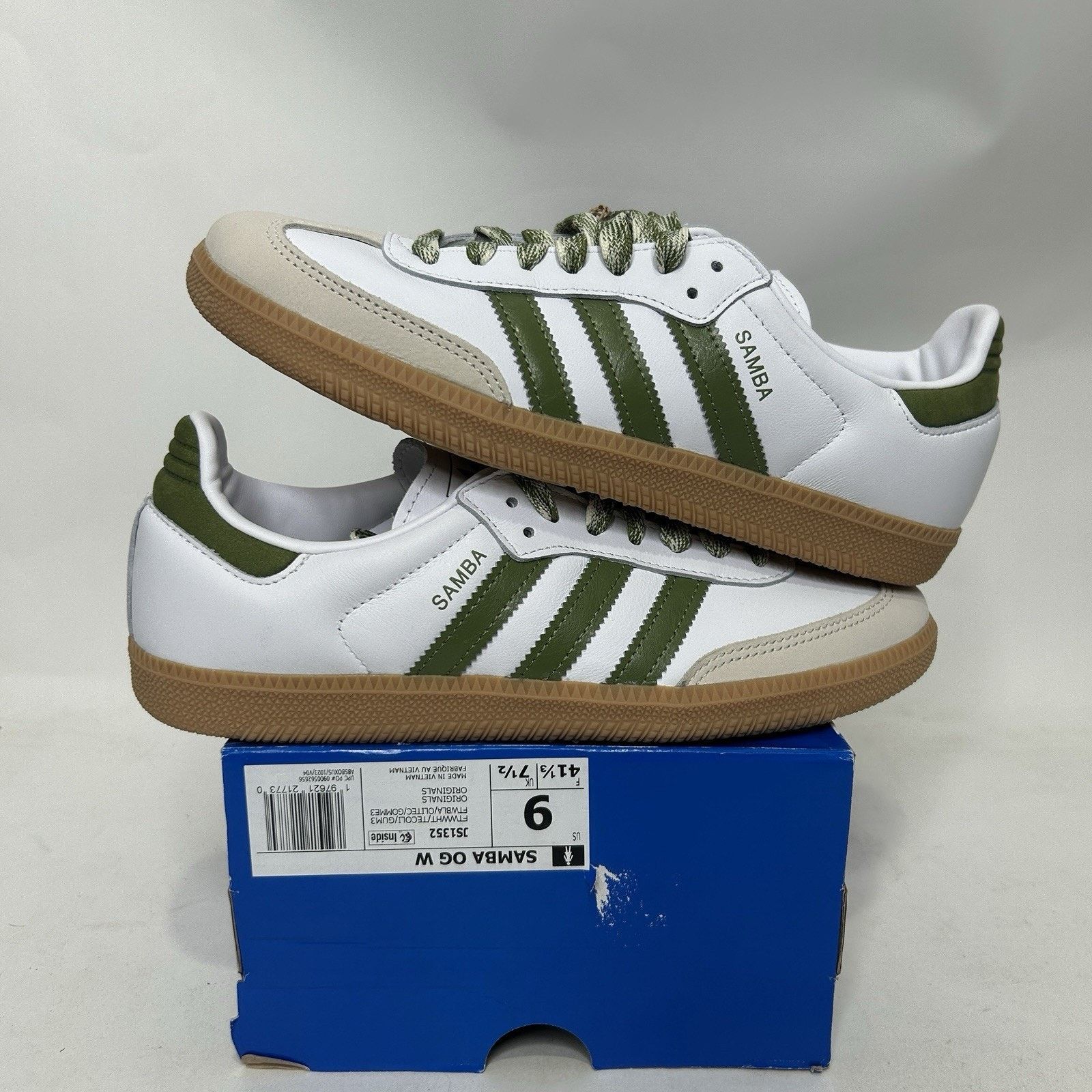 Adidas Adidas Samba OG WMNS “White/Olive” Shoes JS1352 Size US 9 / IT 39 - 1 Thumbnail