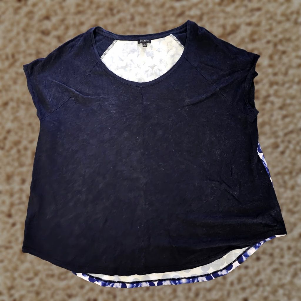 Talbots Talbots Top Women's 2X Blue Linen Tie Dye Short Sleeve Round Neck Casual Blouse Size XXL / US 16-18 / IT 52-54 - 1 Thumbnail