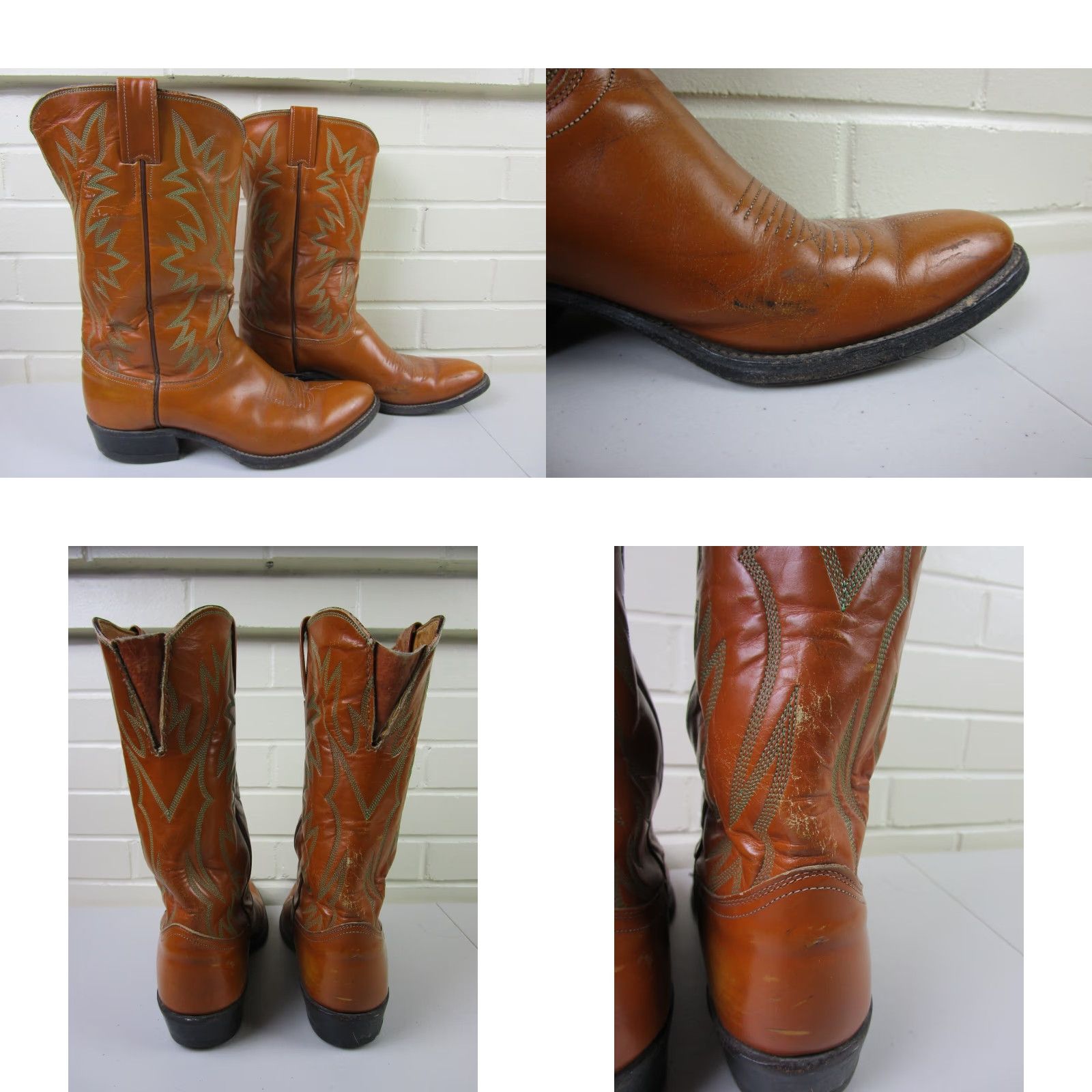 VINTAGE Justin Leather Boots Western 9.5 D Men Boot Brown Leather Cowboy 70s 80s USA Shoe Size 9.5 D Mens