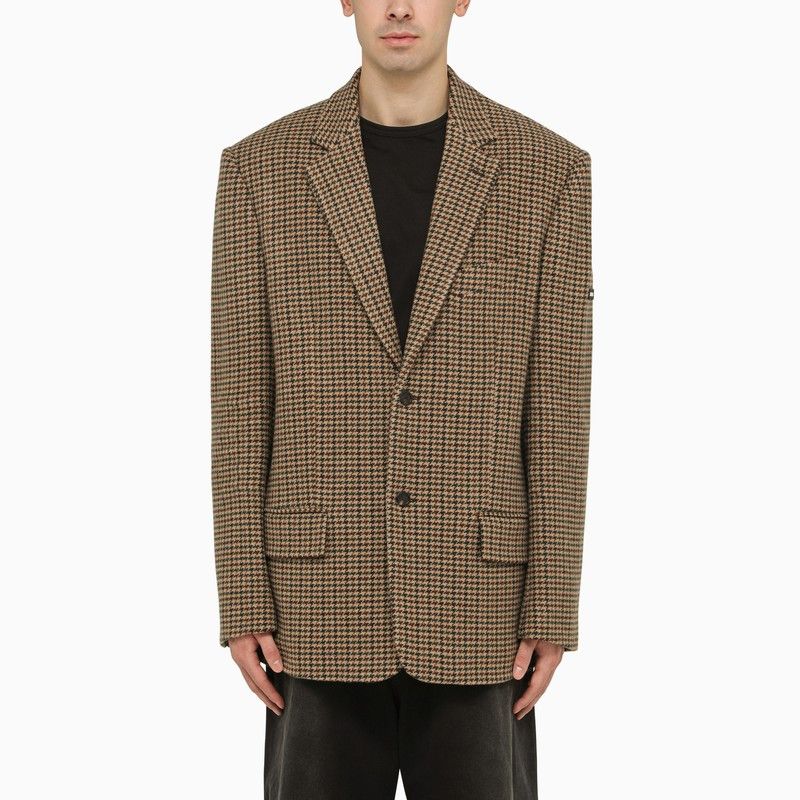 image of Balenciaga Beige Houndstooth Single-Breasted Jacket, Men's (Size Medium)