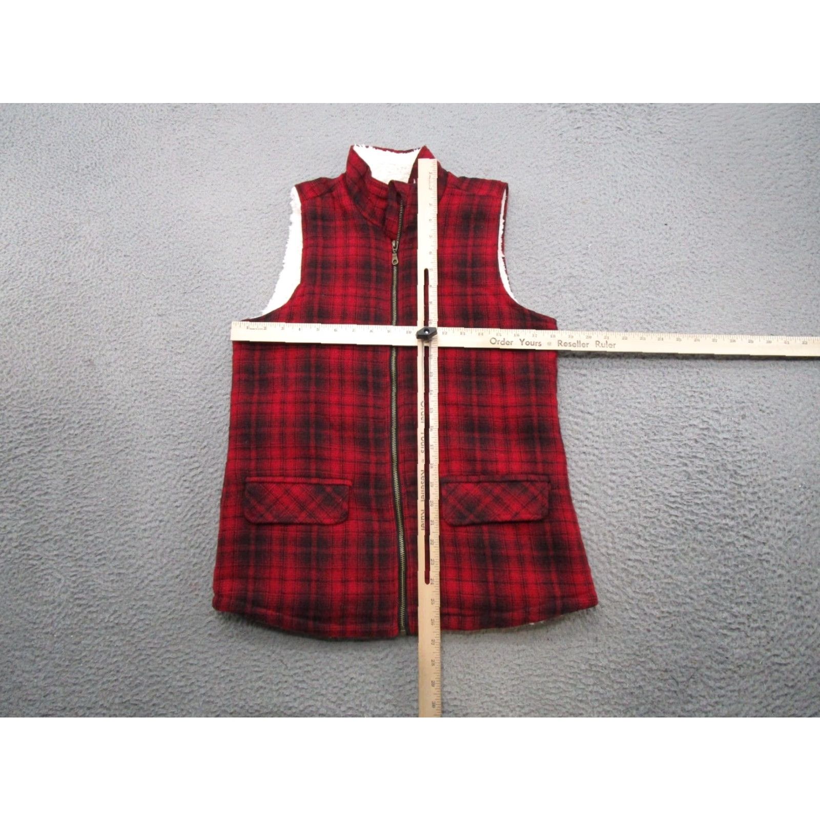 Vintage Maurices Vest Women's Red Buffalo Plaid Zip Up Lined XS Polyester Mid-Length Outdoor Pockets Size XS / US 0-2 / IT 36-38 - 4 Thumbnail