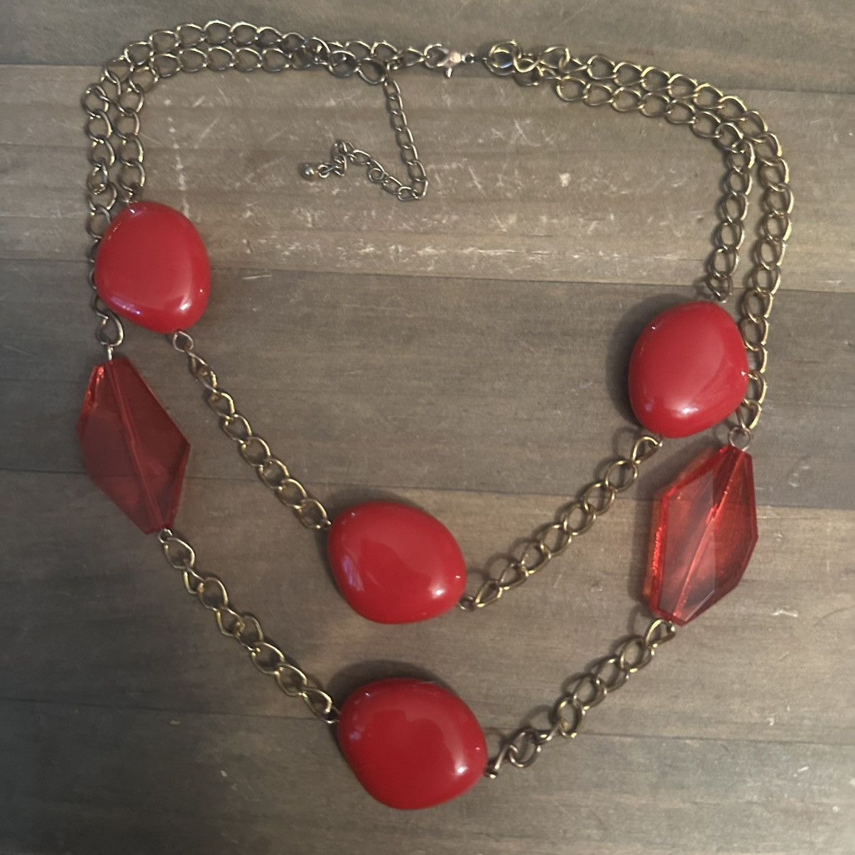 Other Gold tone layered chain with chunky red beads necklace Size ONE SIZE - 2 Thumbnail