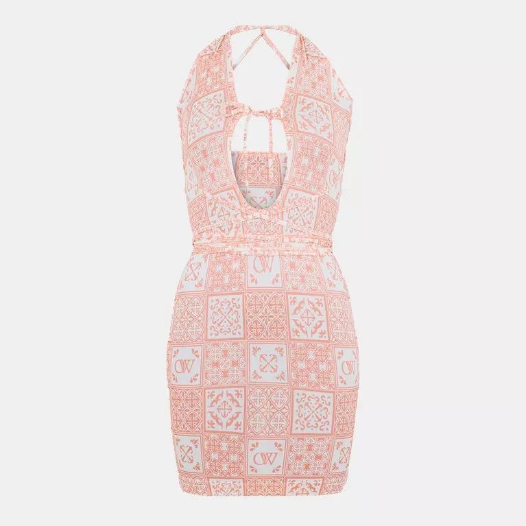 Off-White o1y1125 Mini Dress in Salmon Pink/White Size XS / US 0-2 / IT 36-38 - 1 Thumbnail