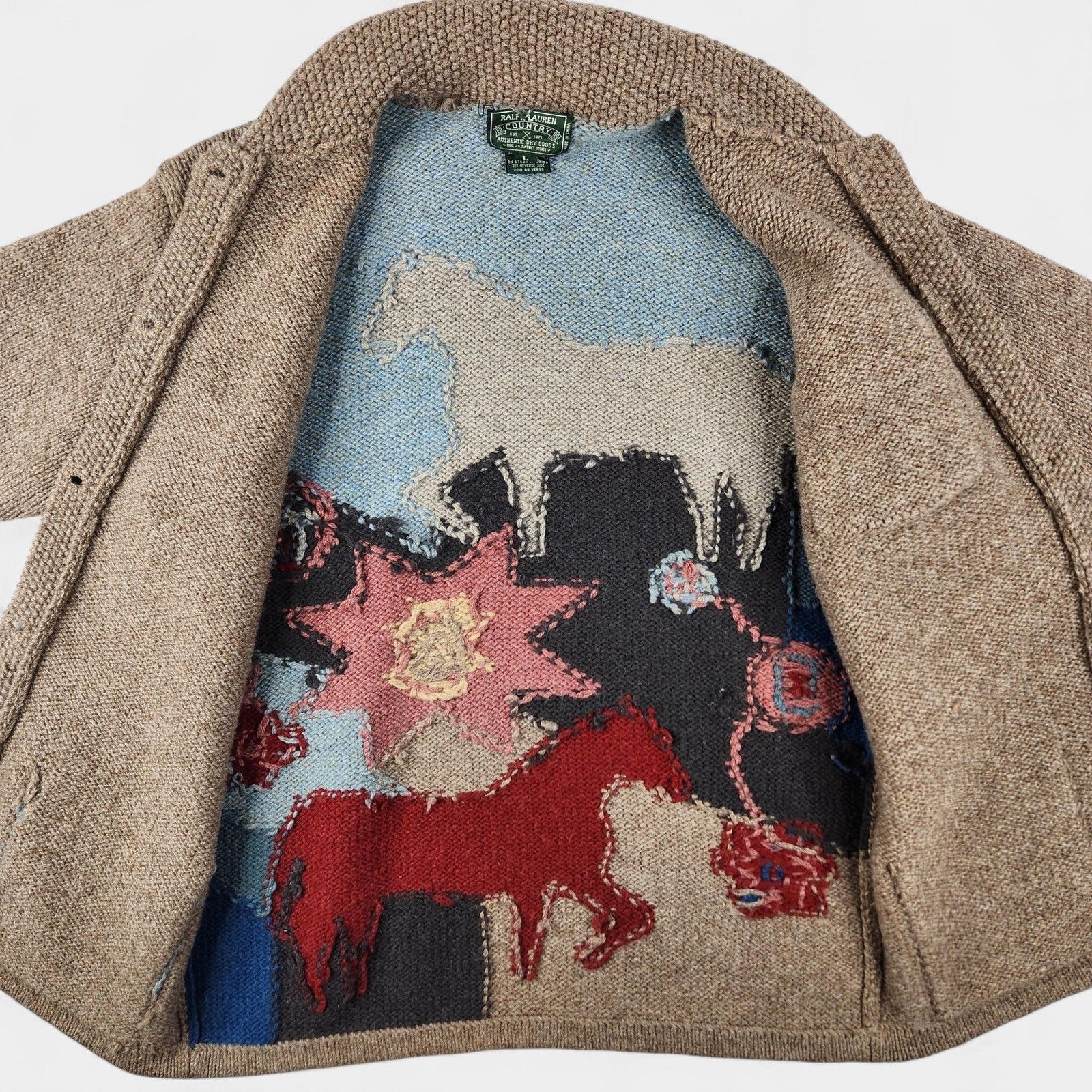 Polo Ralph Lauren Country 1990 Hand-Knit Shawl-Collar Southwestern Cardigan Size US L / EU 52-54 / 3 - 7 Thumbnail