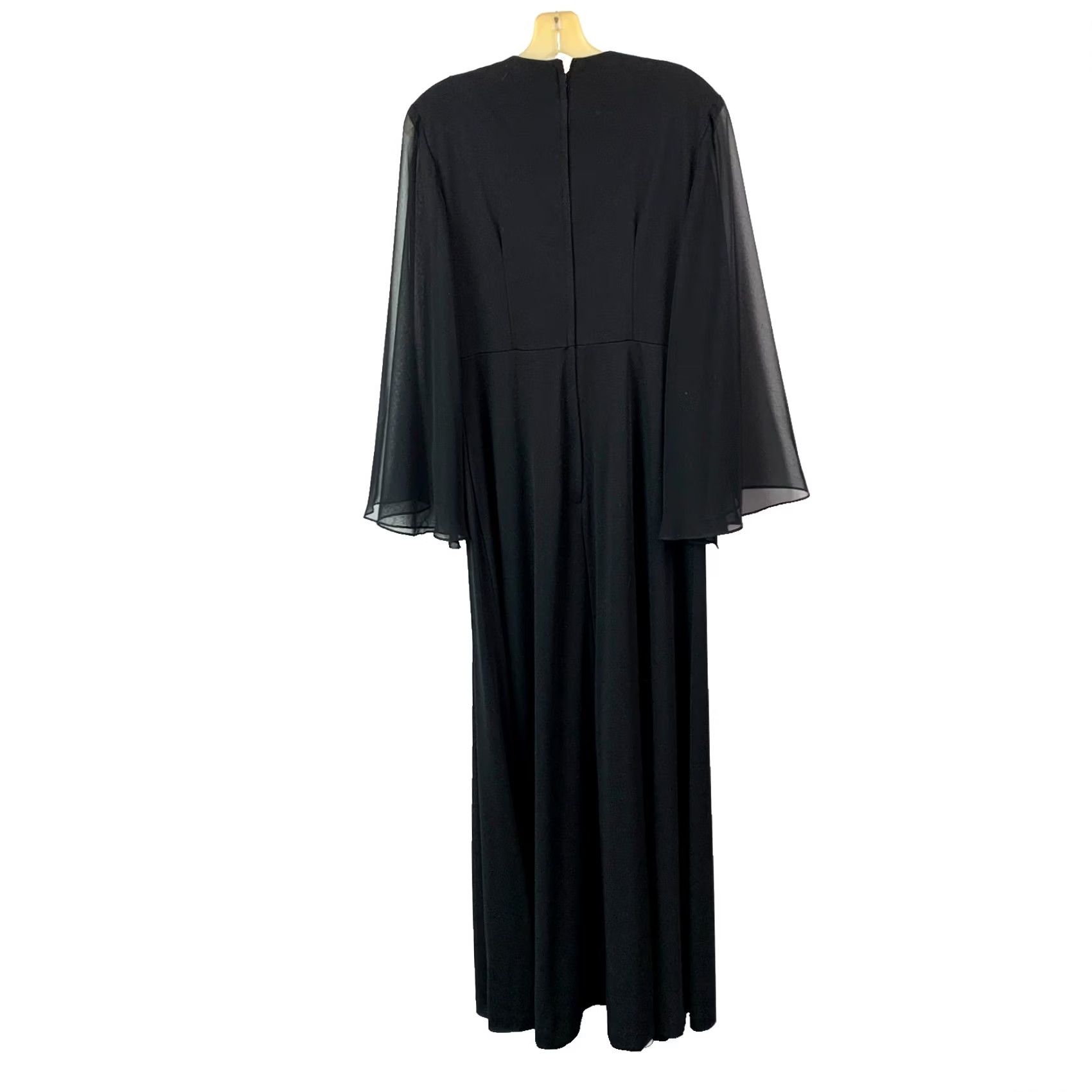 Vintage VINTAGE Black & White Angel Wings Sleeves Chiffon Grecian Addams Dress Maxi 1970s 16 Party Womens Size XXL / US 16-18 / IT 52-54 - 7 Thumbnail