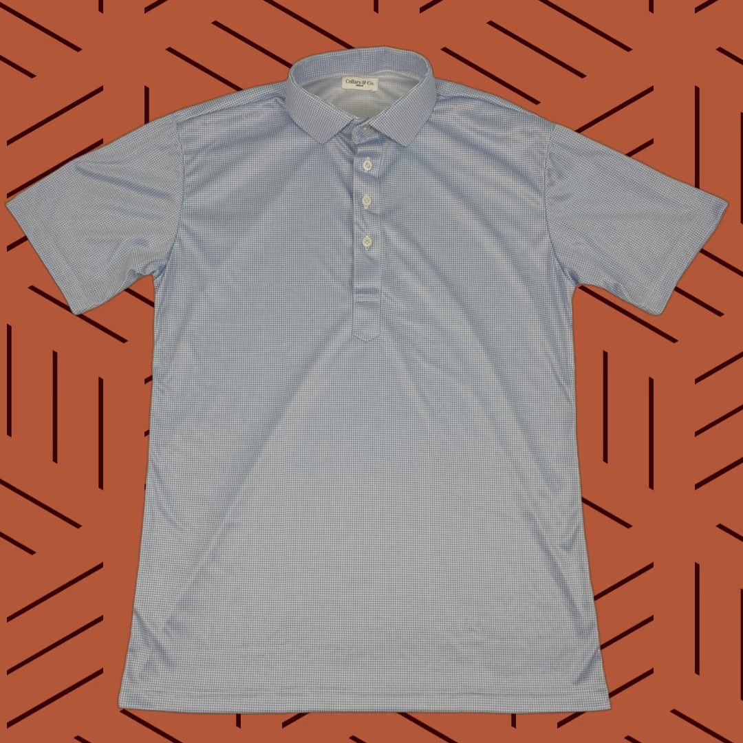 CO Collars & Co Polo Shirt Mens M Blue Houndstooth Dress Collar Work Office Casual Size US M / EU 48-50 / 2 - 1 Thumbnail