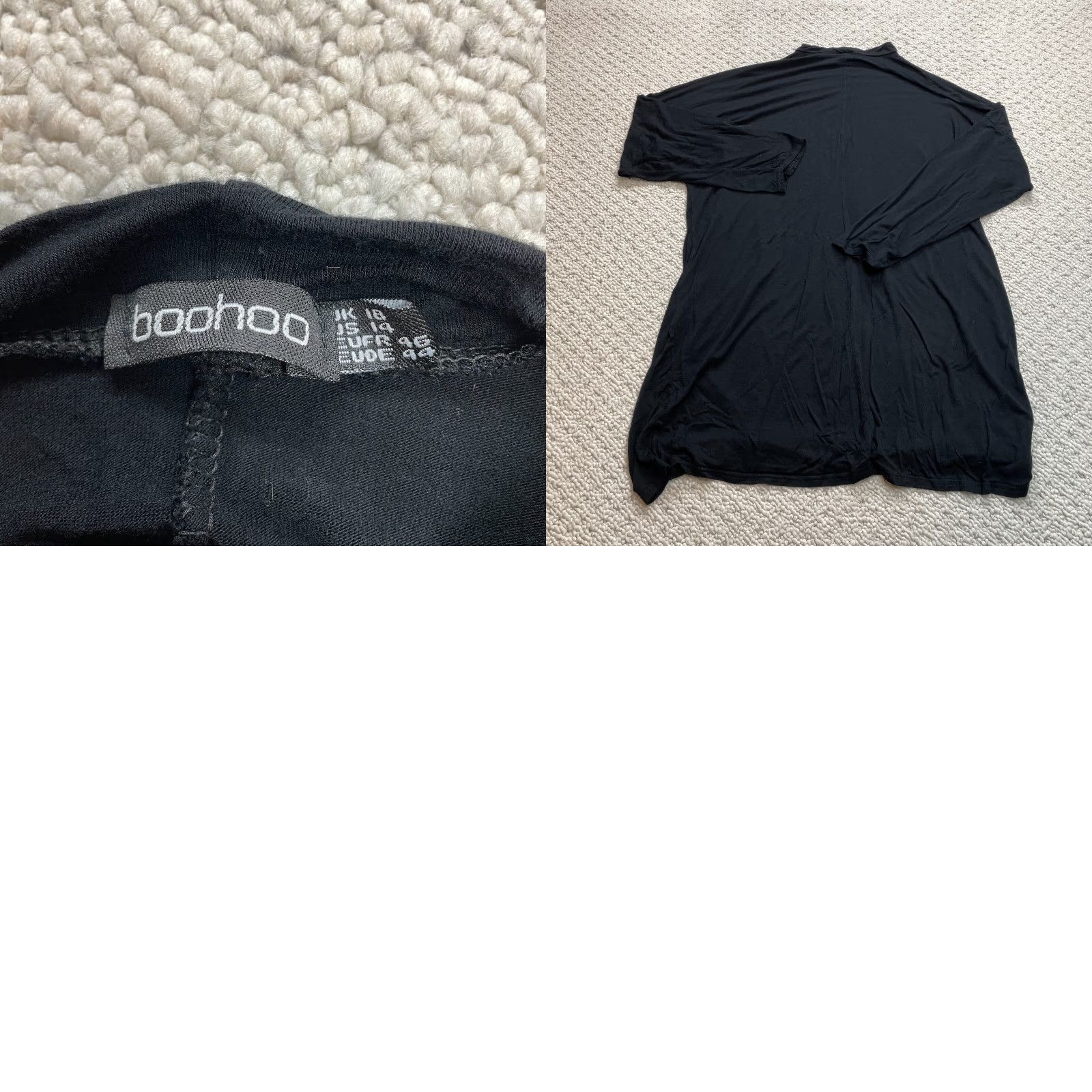 Boohoo VINTAGE Boohoo Shirt Dress Womens 14 Black Long Sleeve Mock Neck Rayon Spandex Jersey Knee Dress Solid Size XL / US 12-14 / IT 48-50 - 8 Thumbnail