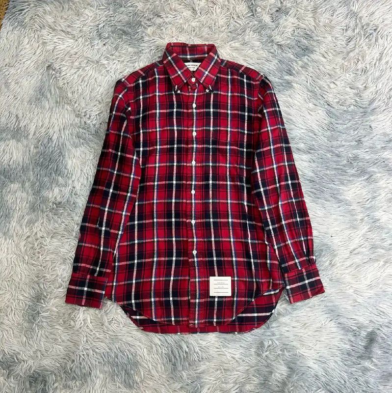 Thom Browne Thom Browne Red Plaid Cotton Shirt for Men 0089 Size US M / EU 48-50 / 2 - 1 Thumbnail