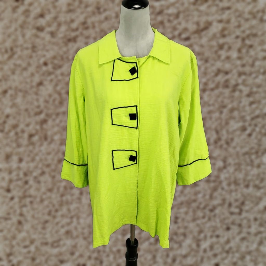 Vintage Ali Miles Button Up Womens XL Bright Green Button Up Tunic Top Size XL / US 12-14 / IT 48-50 - 1 Thumbnail