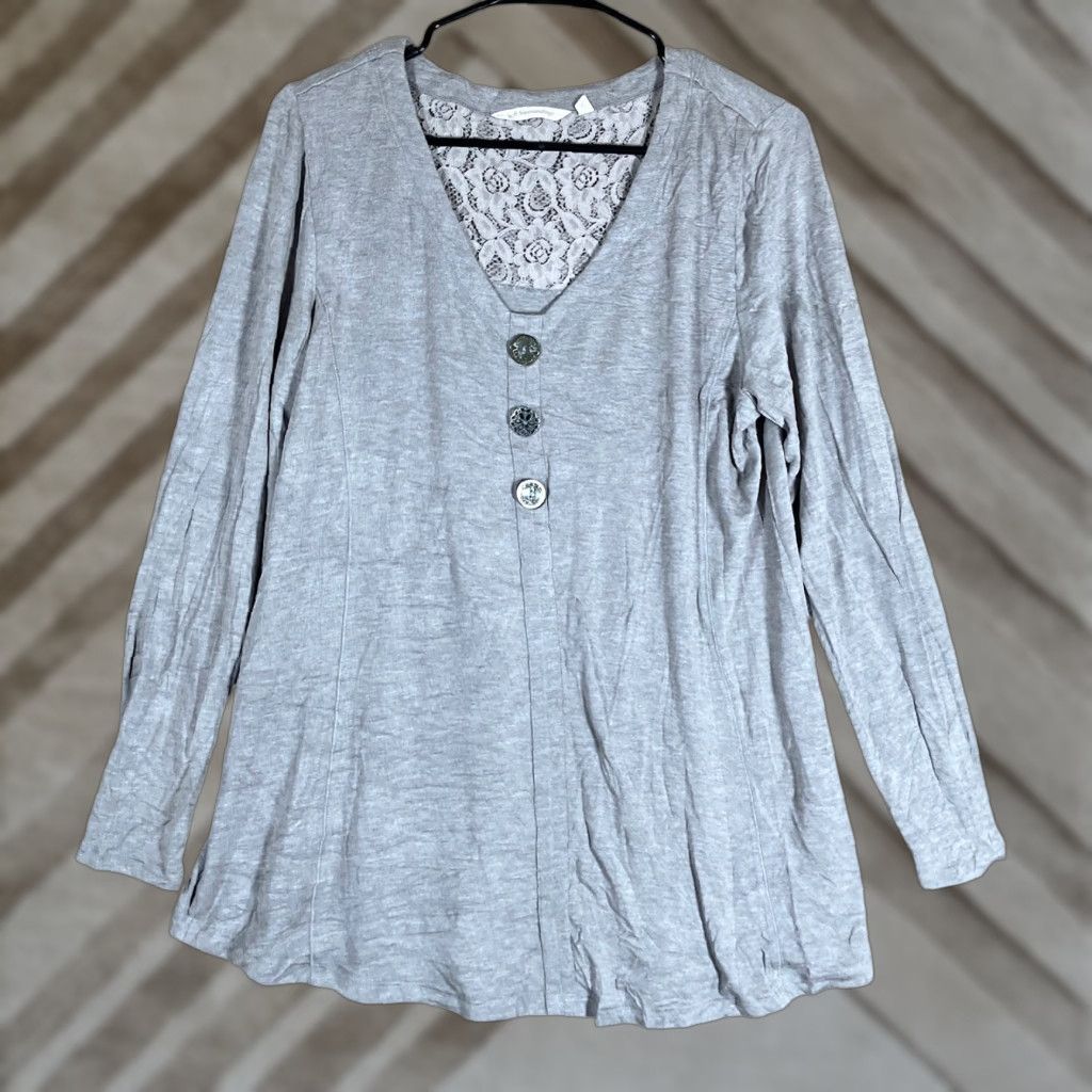 Soft Surroundings Soft Surroundings Blouse Womens Gray Maddalena Tunic V Neck Long Sleeve PL Size L / US 10 / IT 46 - 1 Thumbnail