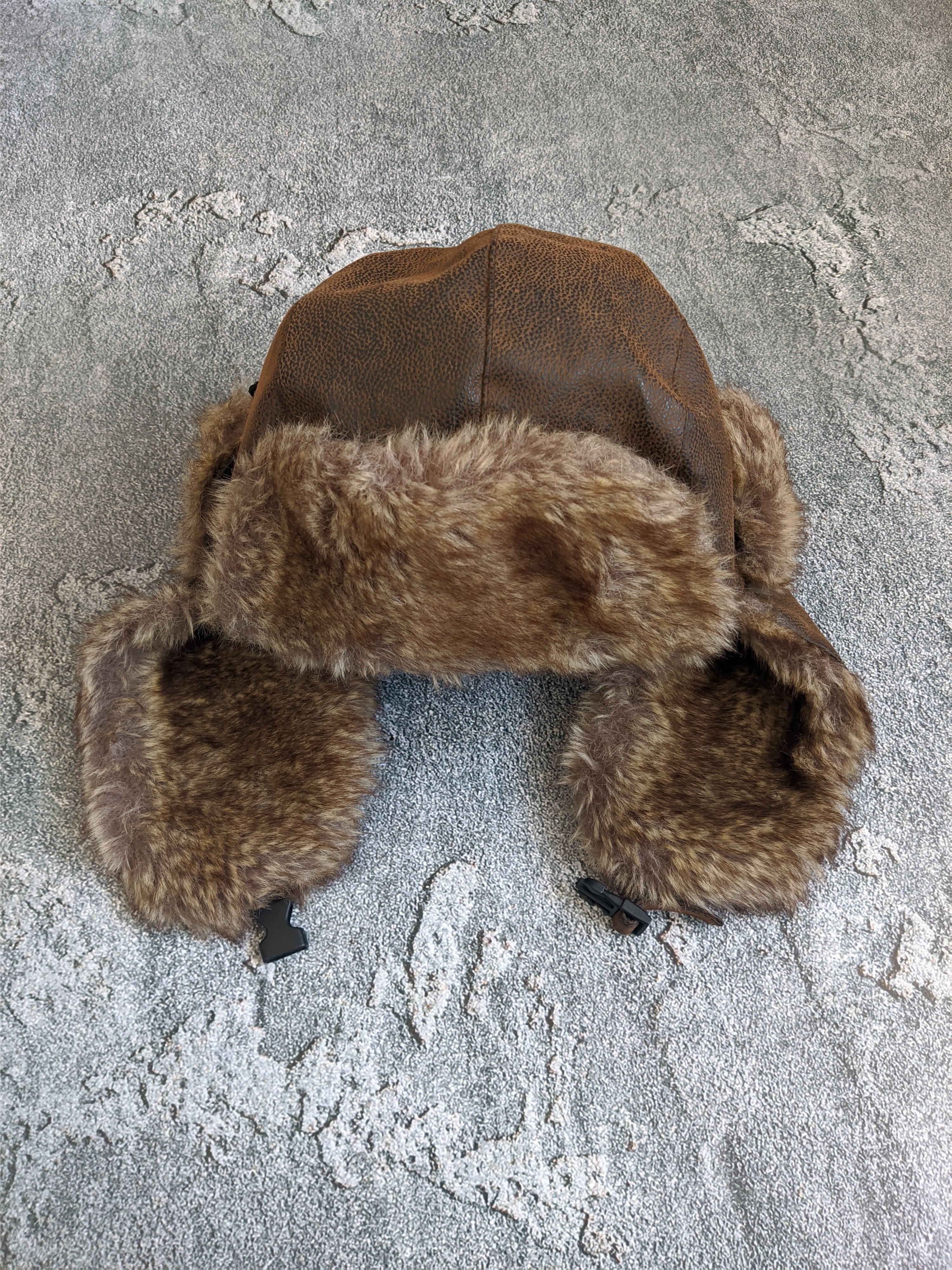 Vintage Fur hat leather fuzzy y2k trapper Size ONE SIZE - 2 Thumbnail