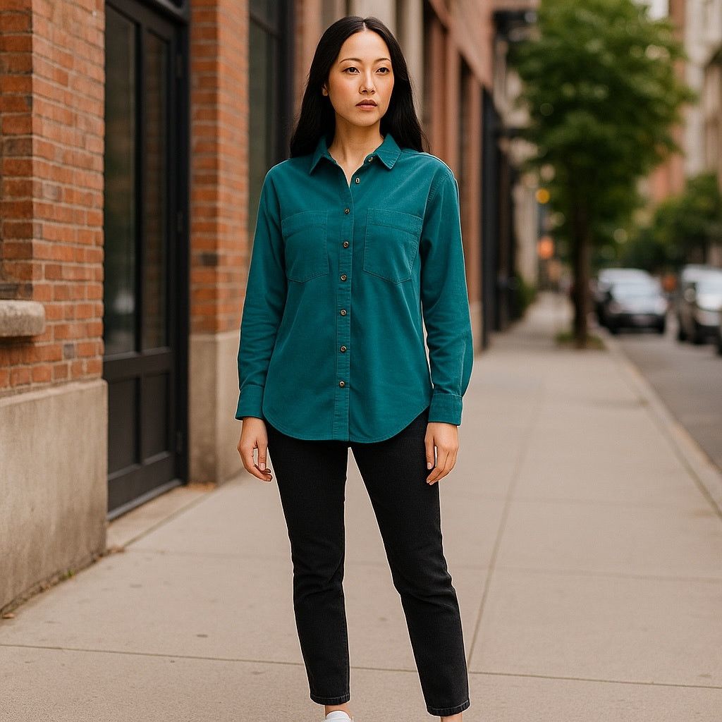 Anthropologie Anthropologie Soft Corduroy Teal Button Down Shirt Size S / US 4 / IT 40 - 1 Thumbnail