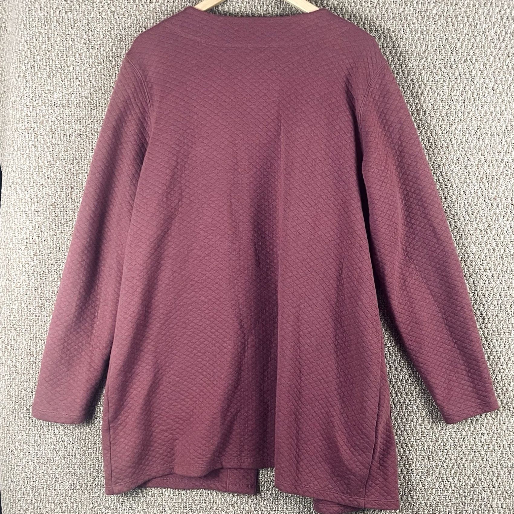 Vintage L.L. Bean Cardigan Womens XL Red Plum Quilted Pockets Knit Cotton Blend Open Front Lounge A85 Size XL / US 12-14 / IT 48-50 - 5 Thumbnail