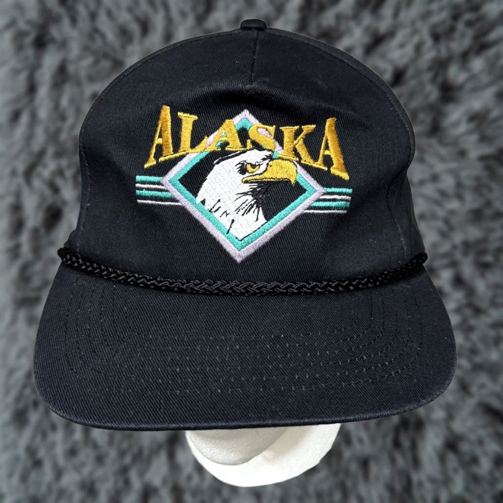 Vintage VINTAGE Alaska Trucker Hat Adult Black USA Outdoor Snapback Rope Bald Eagle 80s Size ONE SIZE - 1 Thumbnail