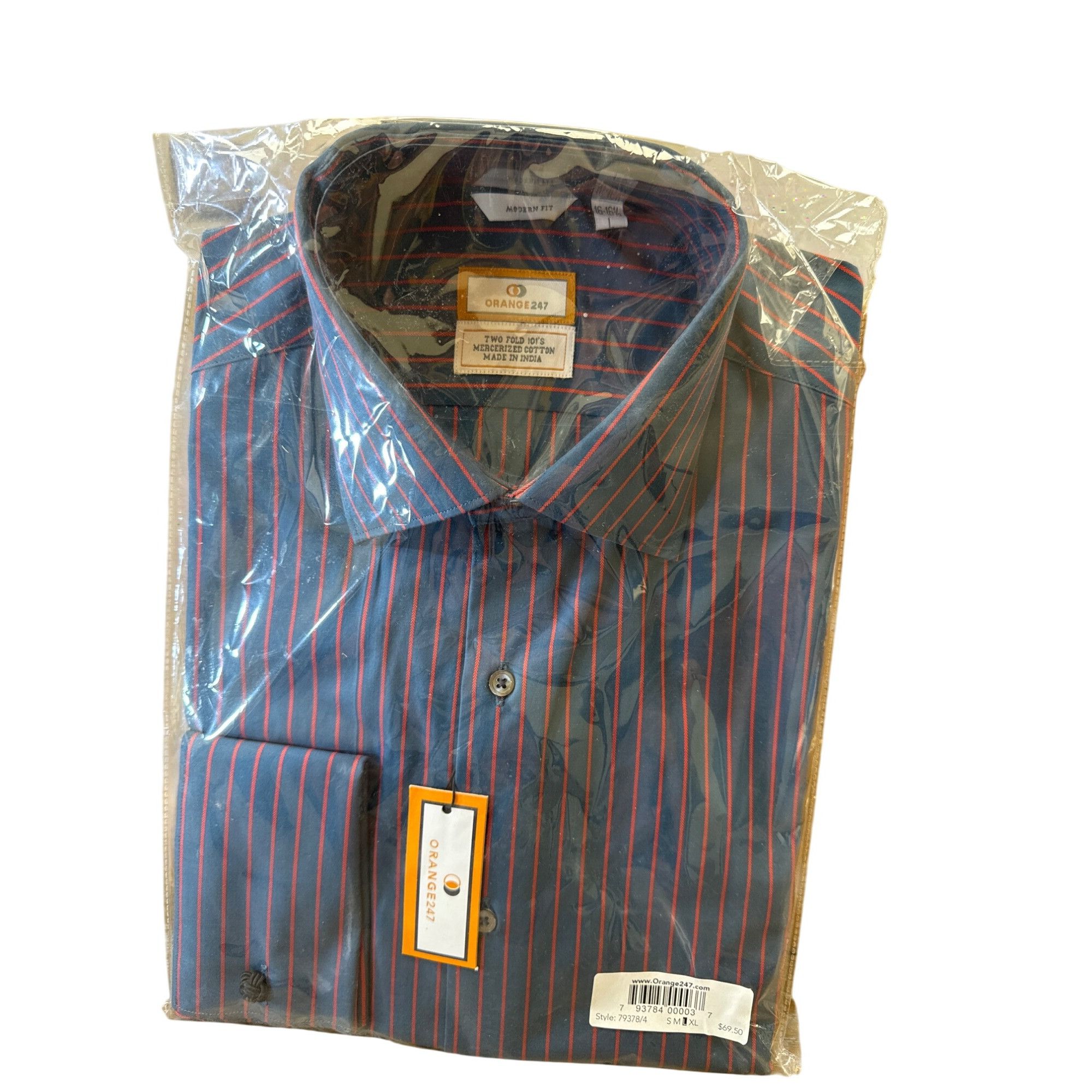 Designer Orange247 Mens Pinstriped Blue & Red Button-Up Long Sleeve S Size US L / EU 52-54 / 3 - 1 Thumbnail