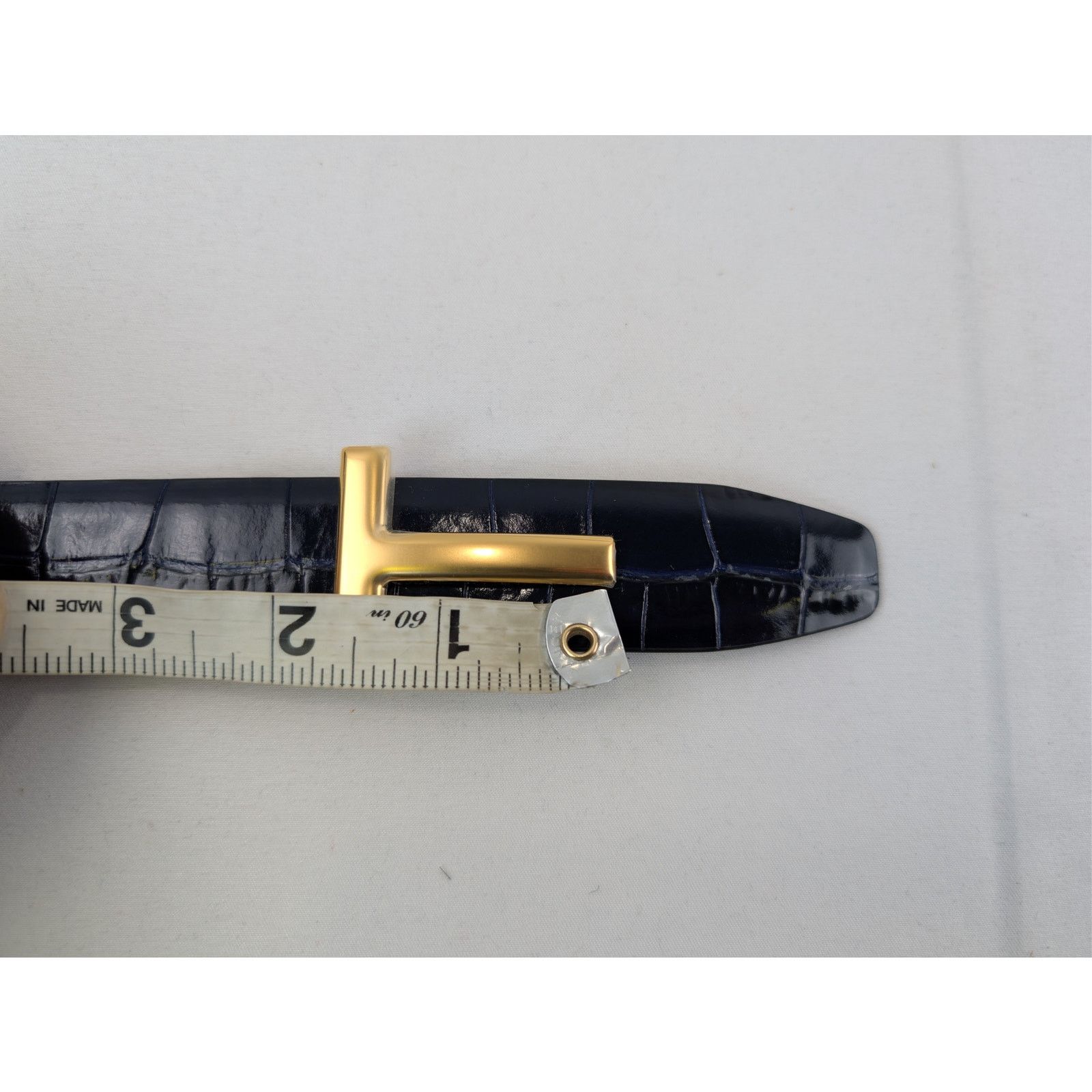 Tom Ford o1rshd1 Size: 95 / T Icon Crocodile-Effect Belt in Navy Blue Size 38 - 15 Thumbnail